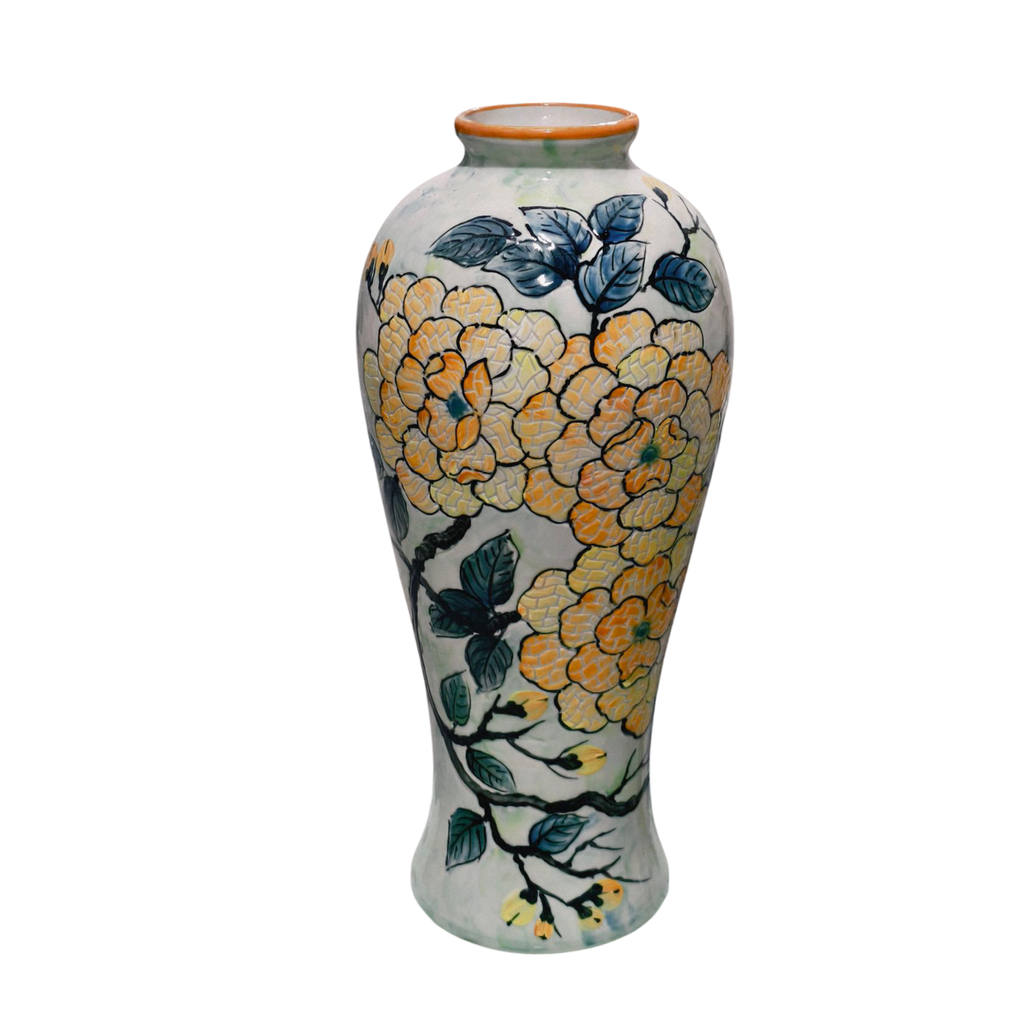 Handmade Mosaic Ceramic Vase – Flower Design  – 36 cm (14.2 in) – Home Décor – Heritage T&T Mosaic Collection – Bat Trang Vietnam