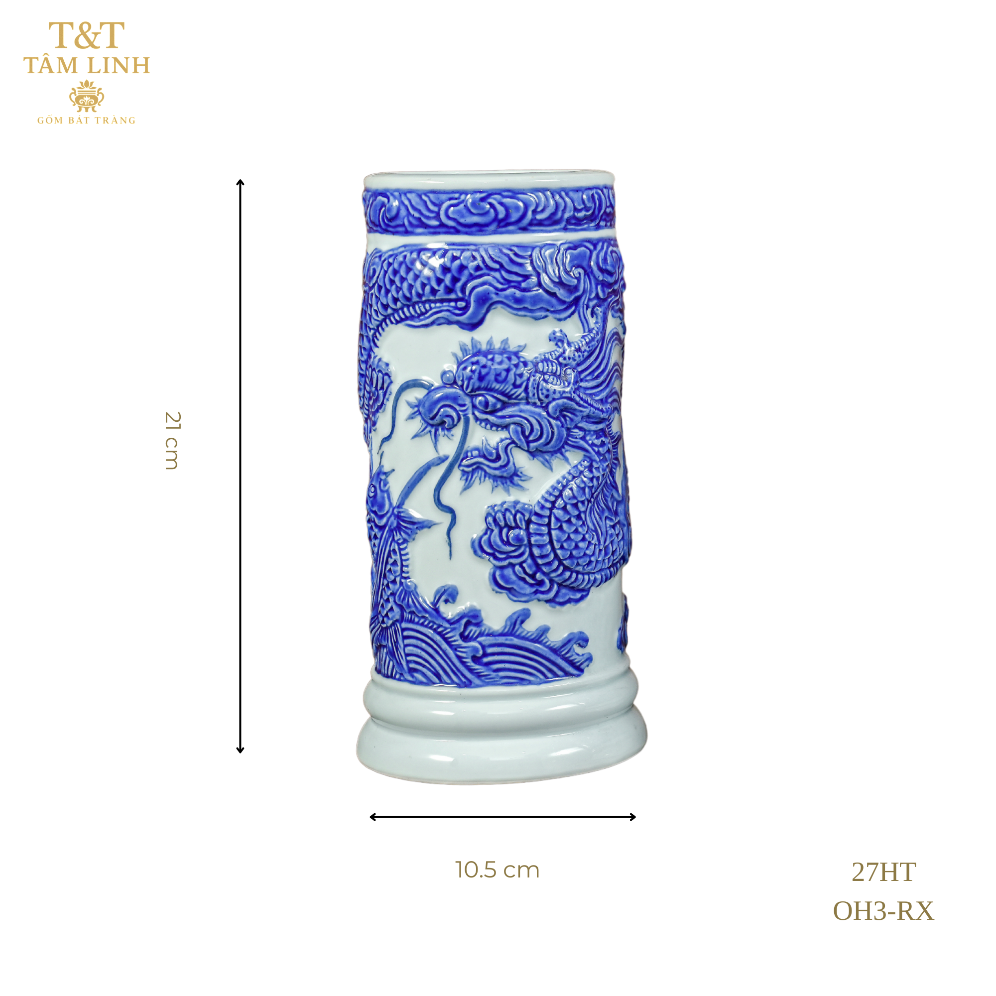 Heritage T&T Ceramic Incense Holder Tube Altar Tâm An  – 1 Pc – Bat Trang Handmade Vietnam