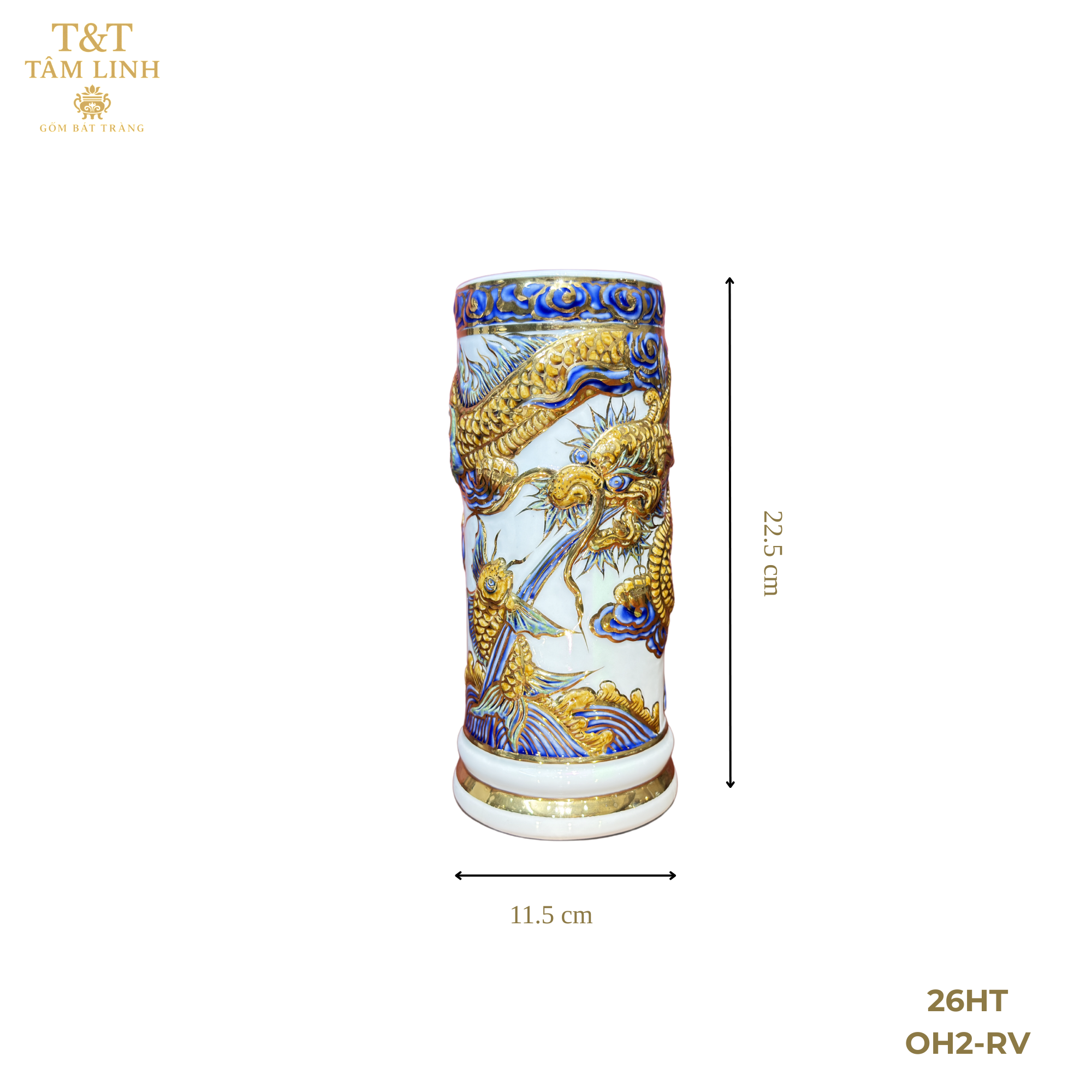 Heritage T&T Ceramic Incense Holder Tube Altar Tâm An  – 1 Pc – Bat Trang Handmade Vietnam