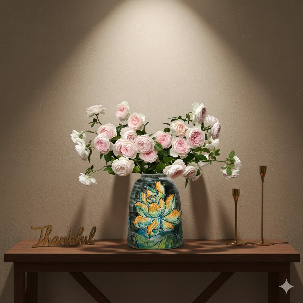 Handmade Mosaic Ceramic Vase – Lotus Design  – 20 cm (7.9 in) – Home Décor – Heritage T&T Mosaic Collection – Bat Trang Vietnam