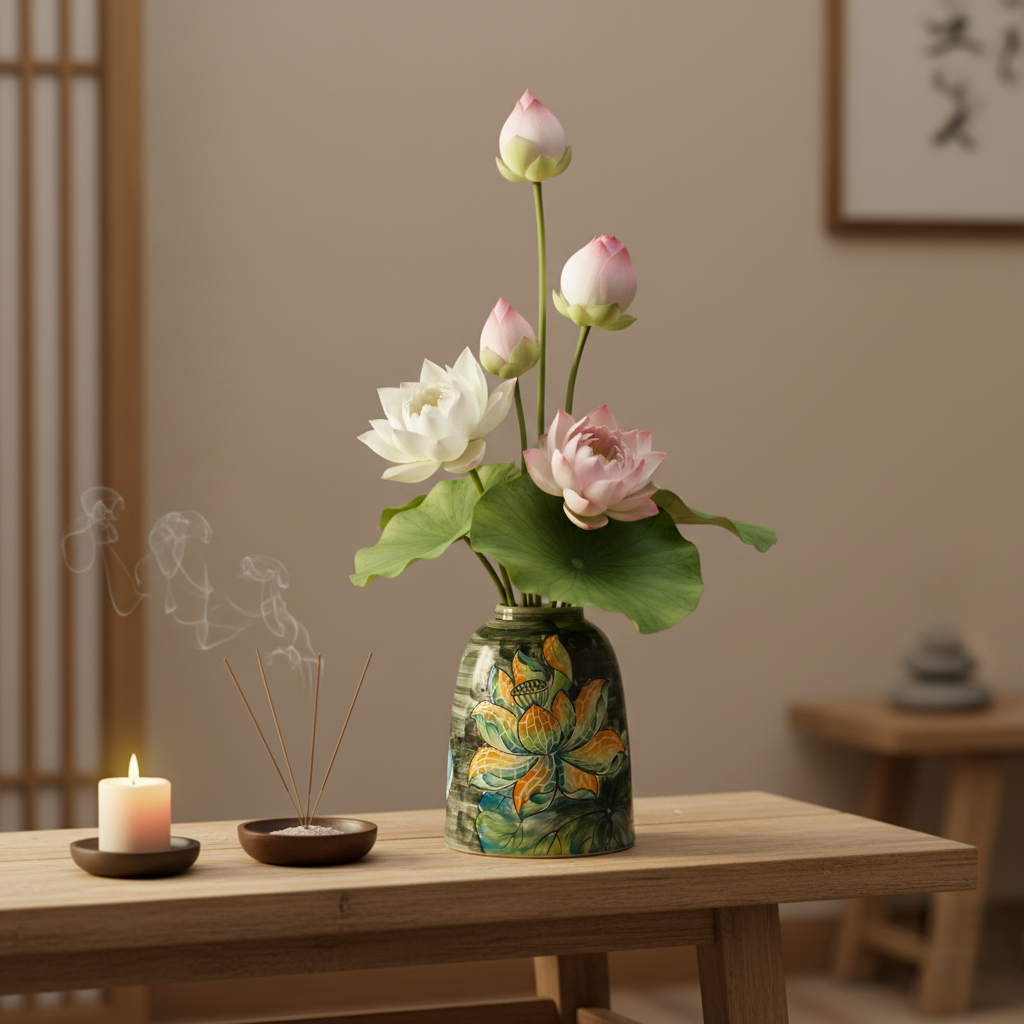 Handmade Mosaic Ceramic Vase – Lotus Design  – 20 cm (7.9 in) – Home Décor – Heritage T&T Mosaic Collection – Bat Trang Vietnam