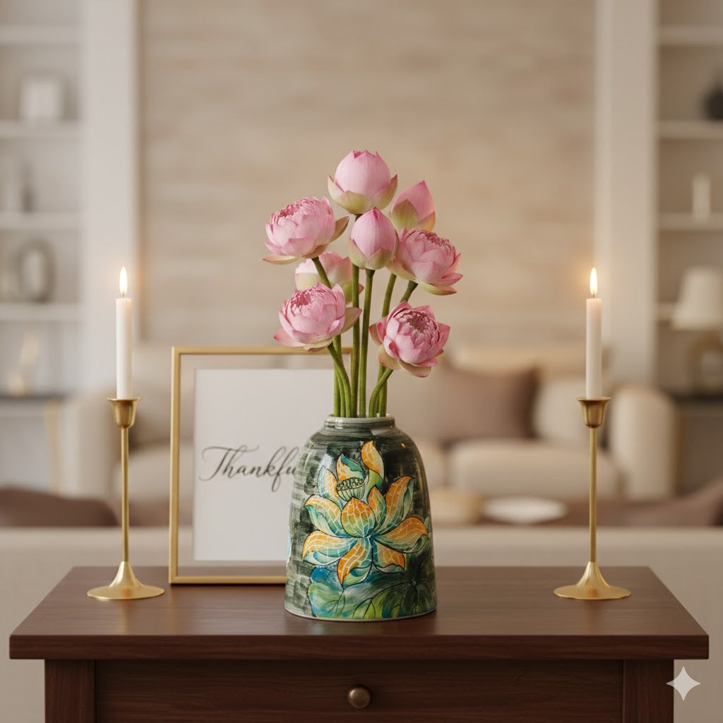 Handmade Mosaic Ceramic Vase – Lotus Design  – 20 cm (7.9 in) – Home Décor – Heritage T&T Mosaic Collection – Bat Trang Vietnam