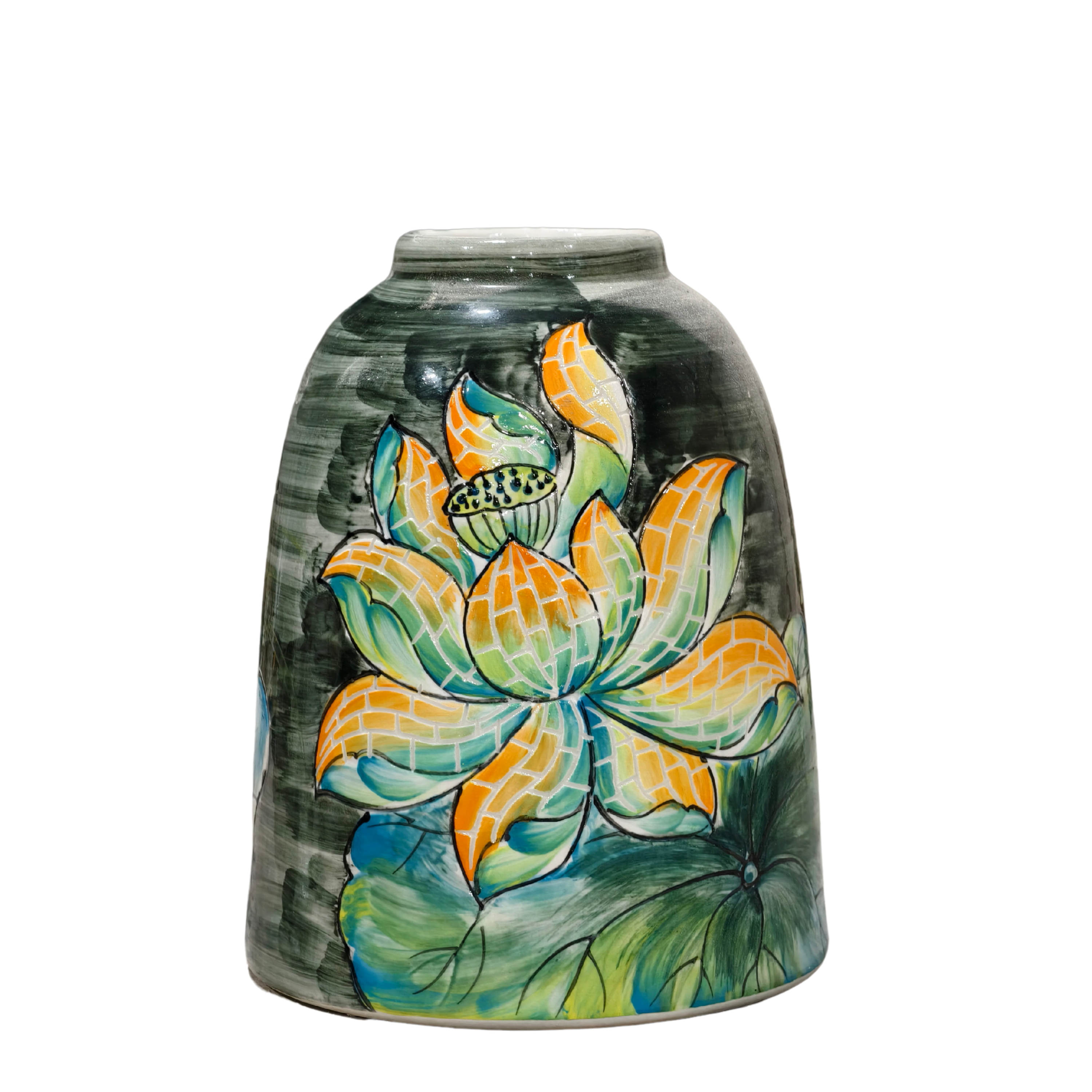 Handmade Mosaic Ceramic Vase – Lotus Design  – 20 cm (7.9 in) – Home Décor – Heritage T&T Mosaic Collection – Bat Trang Vietnam