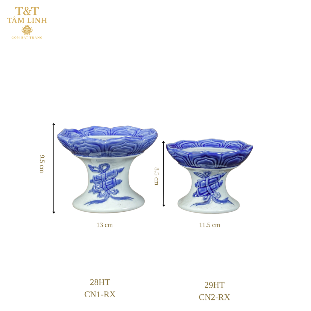 Heritage T&T Ceramic Candle Stand Altar Tâm An Hand-Painted Golden Motif Height 8 cm – 1 Pair – Bat Trang Handmade Vietnam