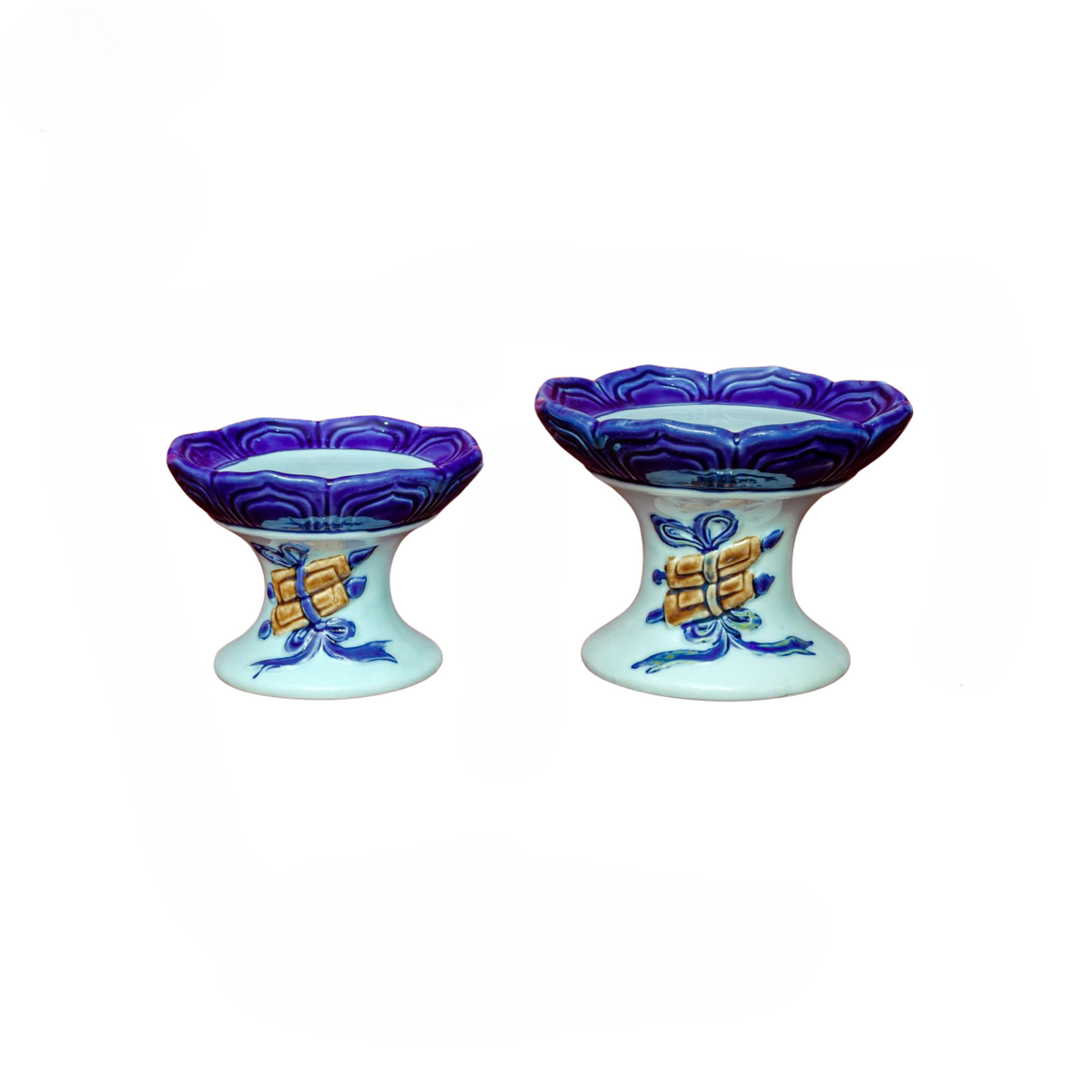 Heritage T&T Ceramic Candle Stand Altar Tâm An Hand-Painted Golden Motif Height 8 cm – 1 Pair – Bat Trang Handmade Vietnam