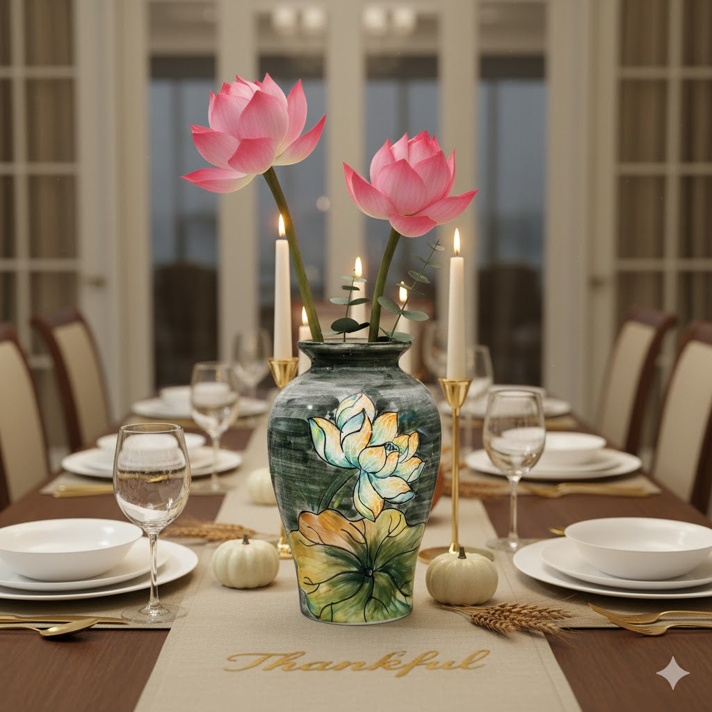 Handmade Mosaic Ceramic Vase – Lotus Design  – 26.5 cm (10.4 in) – Home Décor – Heritage T&T Mosaic Collection – Bat Trang Vietnam