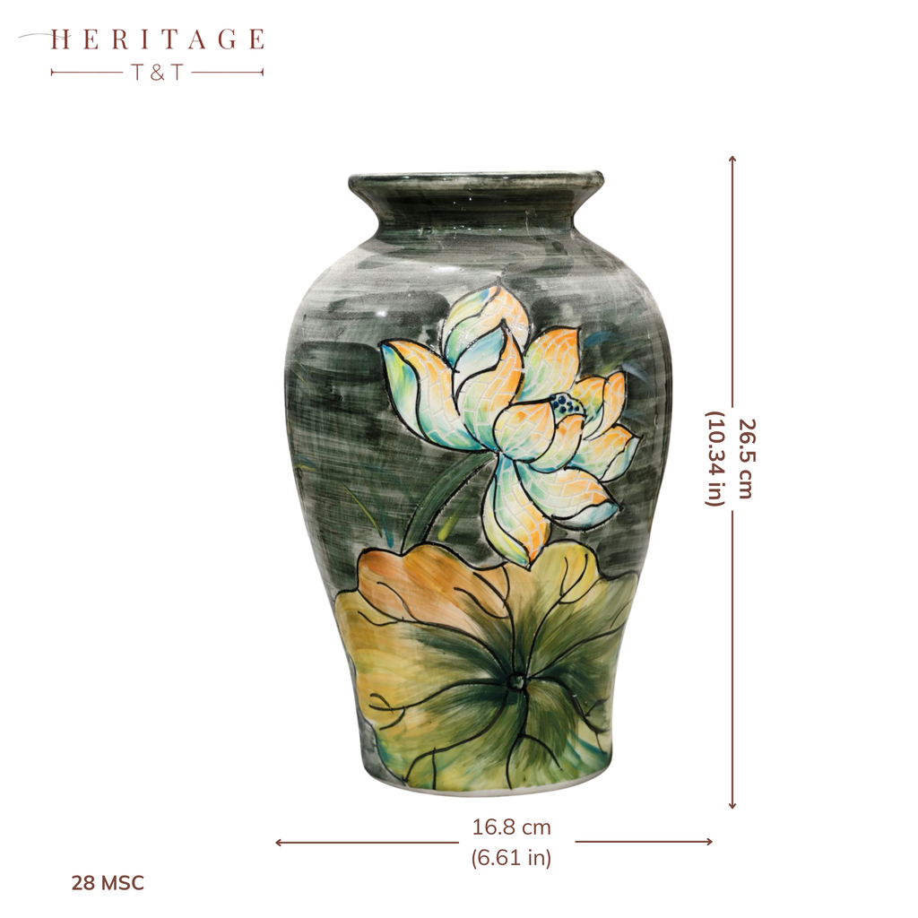 Handmade Mosaic Ceramic Vase – Lotus Design  – 26.5 cm (10.4 in) – Home Décor – Heritage T&T Mosaic Collection – Bat Trang Vietnam