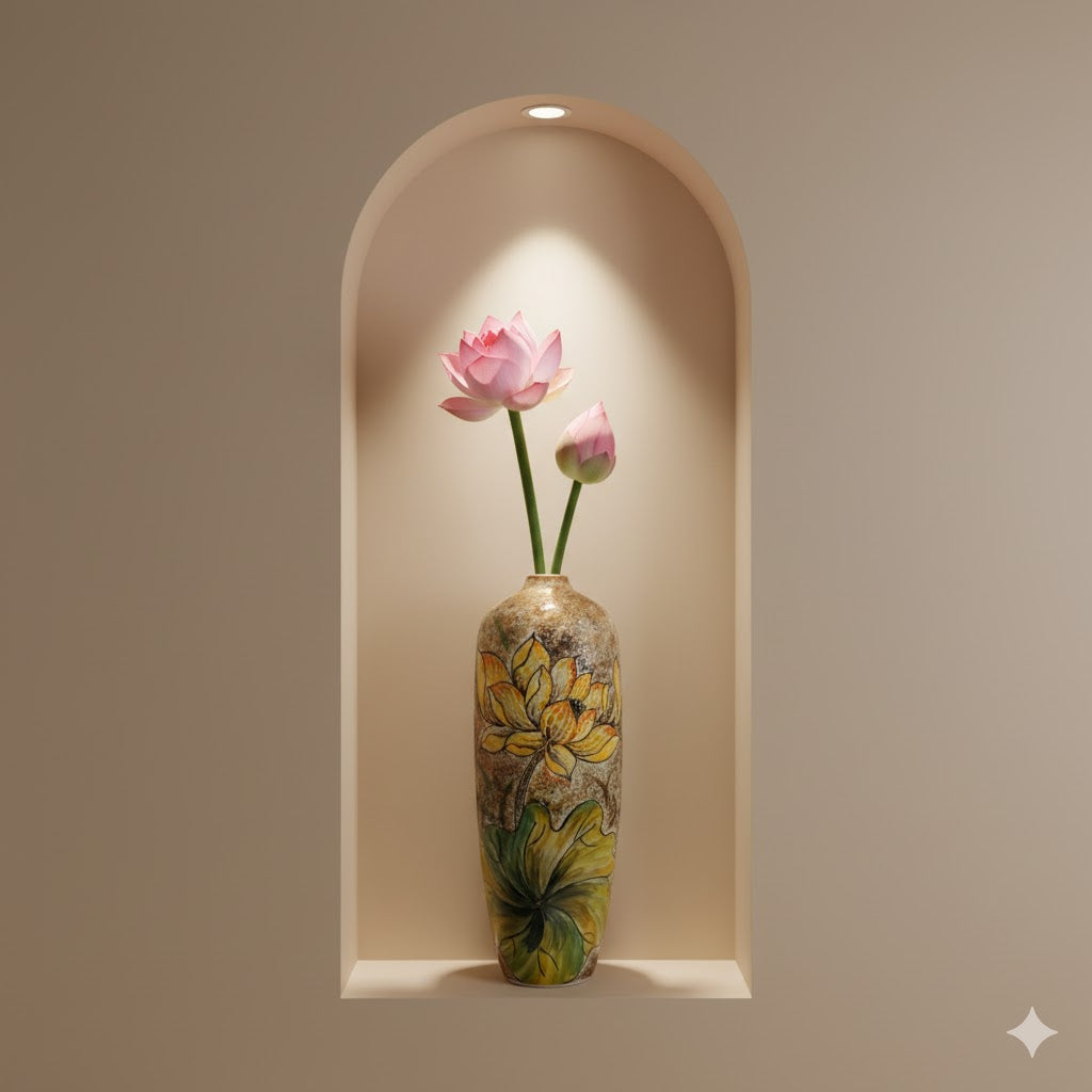 Handmade Mosaic Ceramic Vase – Lotus Design  – 40 cm (15.7 in) – Home Décor – Heritage T&T Mosaic Collection – Bat Trang Vietnam