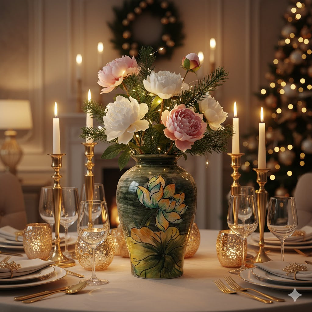 Handmade Mosaic Ceramic Vase – Lotus Design  – 26.5 cm (10.4 in) – Home Décor – Heritage T&T Mosaic Collection – Bat Trang Vietnam