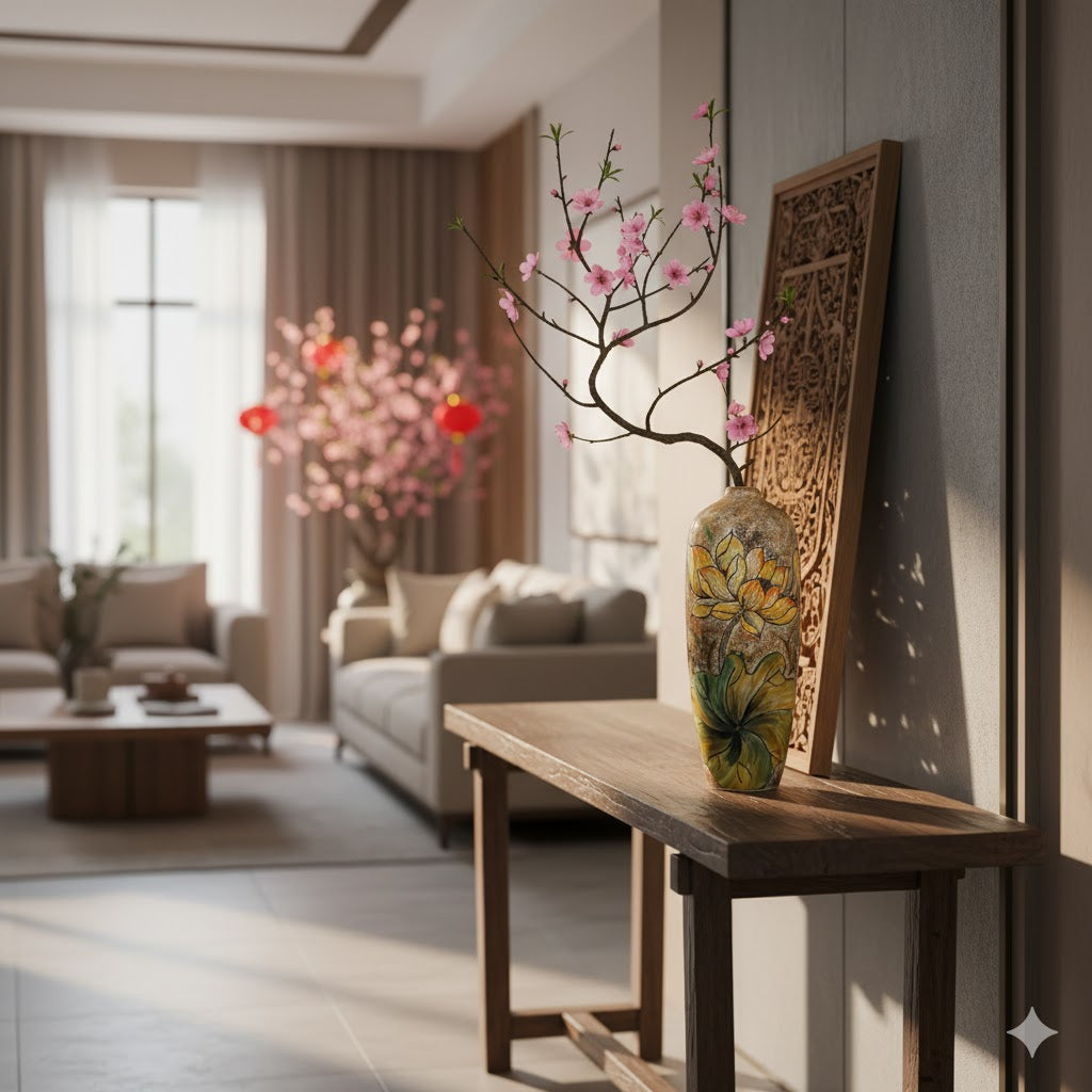 Handmade Mosaic Ceramic Vase – Lotus Design  – 40 cm (15.7 in) – Home Décor – Heritage T&T Mosaic Collection – Bat Trang Vietnam