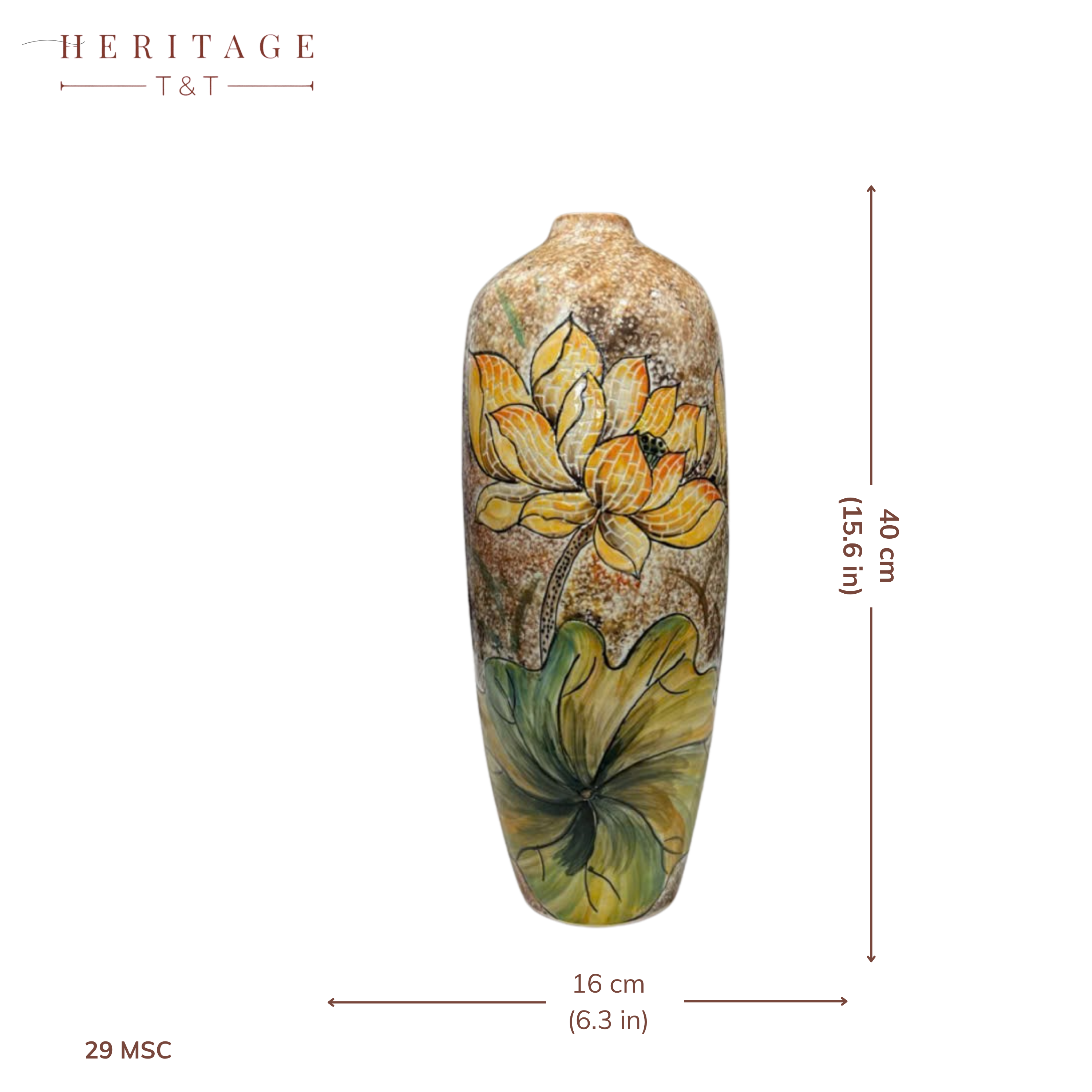 Handmade Mosaic Ceramic Vase – Lotus Design  – 40 cm (15.7 in) – Home Décor – Heritage T&T Mosaic Collection – Bat Trang Vietnam