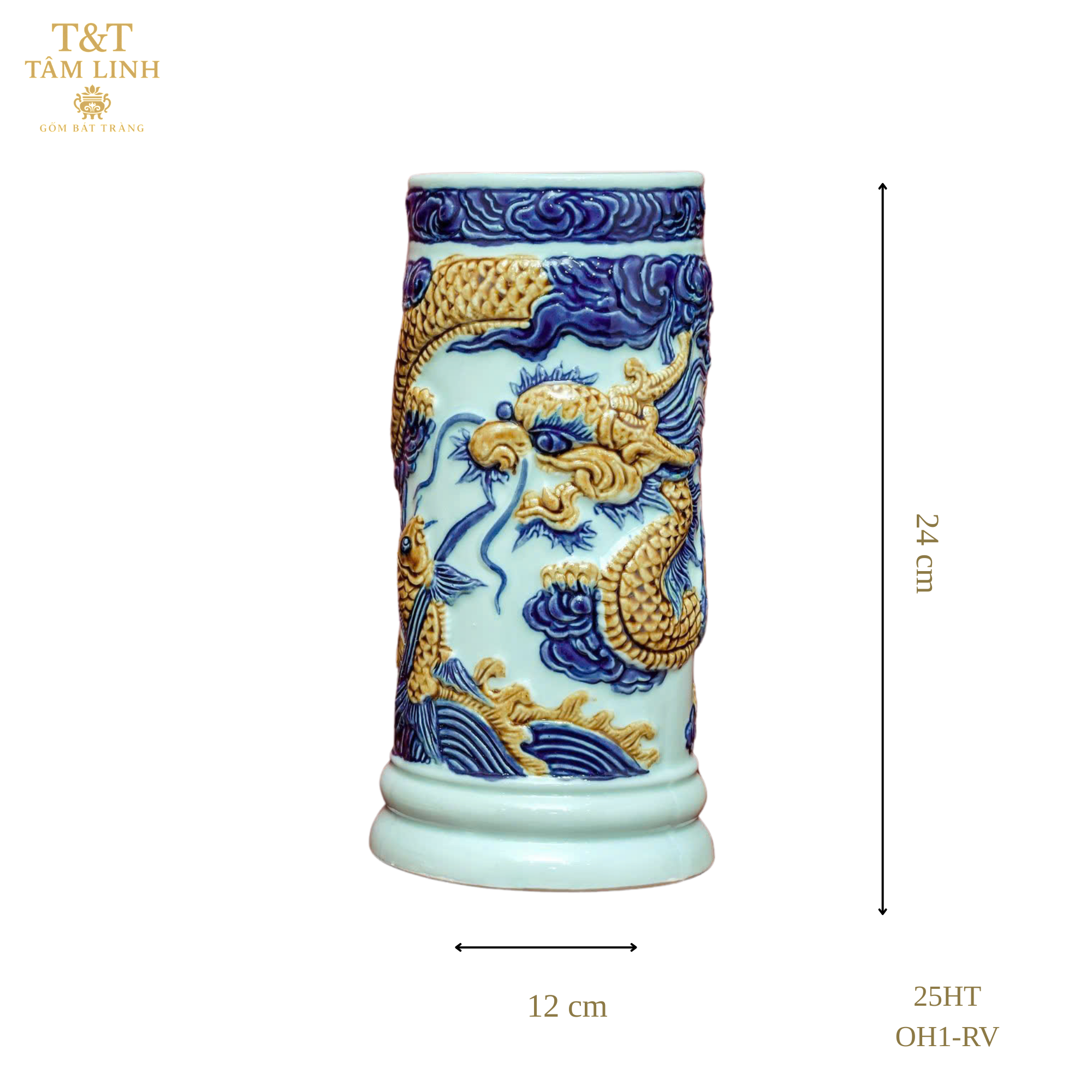 Heritage T&T Ceramic Incense Holder Tube Altar Tâm An  – 1 Pc – Bat Trang Handmade Vietnam