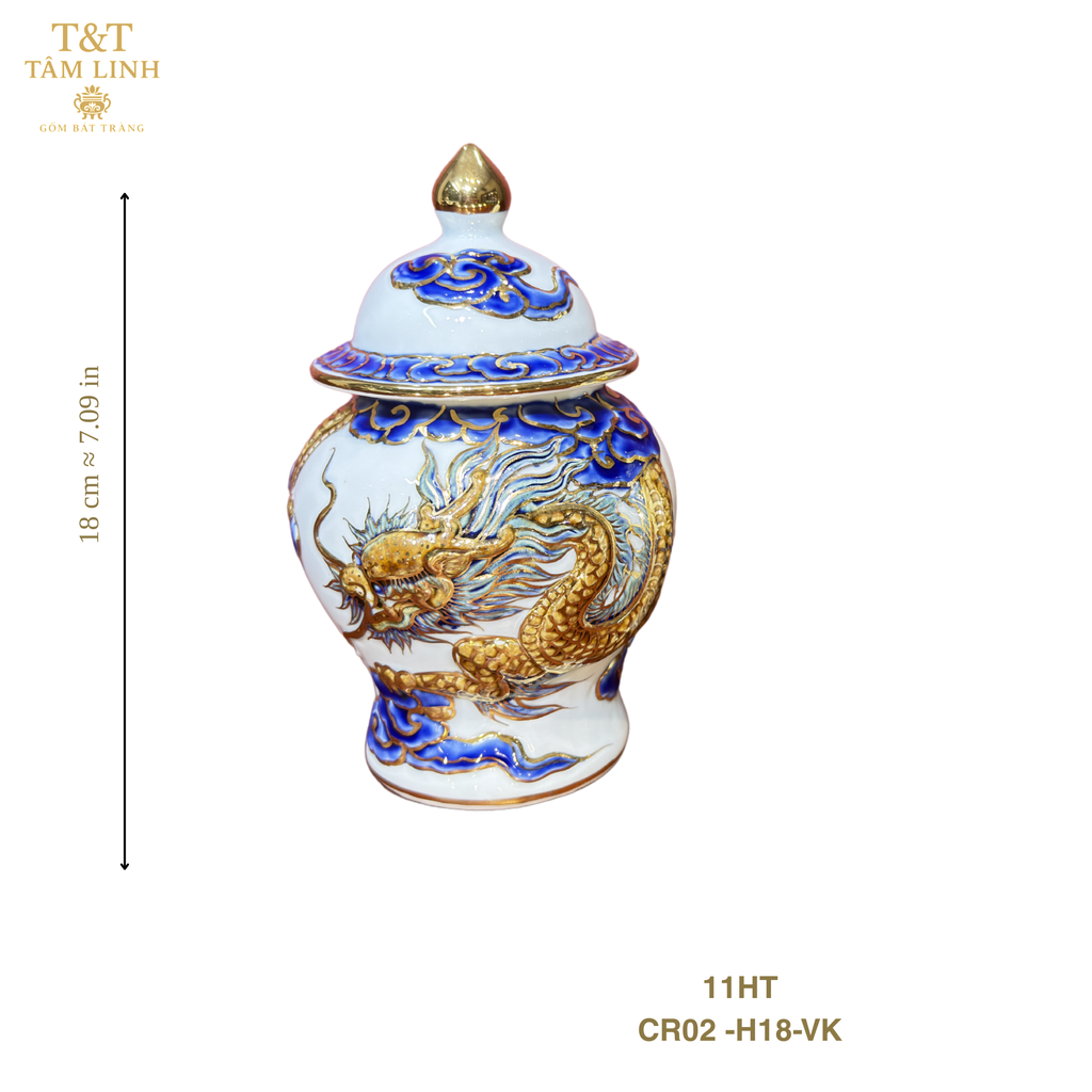 Heritage T&T Dragon Ritual Water Jar Altar Tâm An – Handcrafted Bat Trang Ceramics – 1 Pc