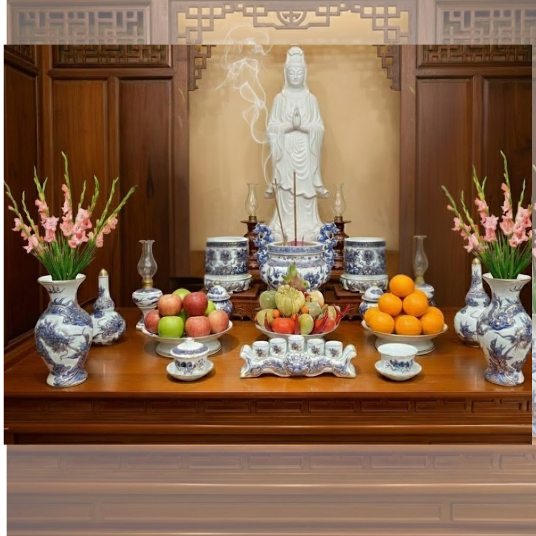 Heritage T&T Pedestal Offering Plate Altar Tâm An – 1 Pc – Bat Trang Handmade Vietnam