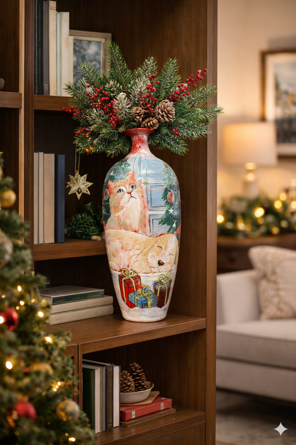 Handmade Mosaic Ceramic Vase – Cat Design  – 51 cm (20.1 in) – Home Décor – Heritage T&T Mosaic Collection – Bat Trang Vietnam