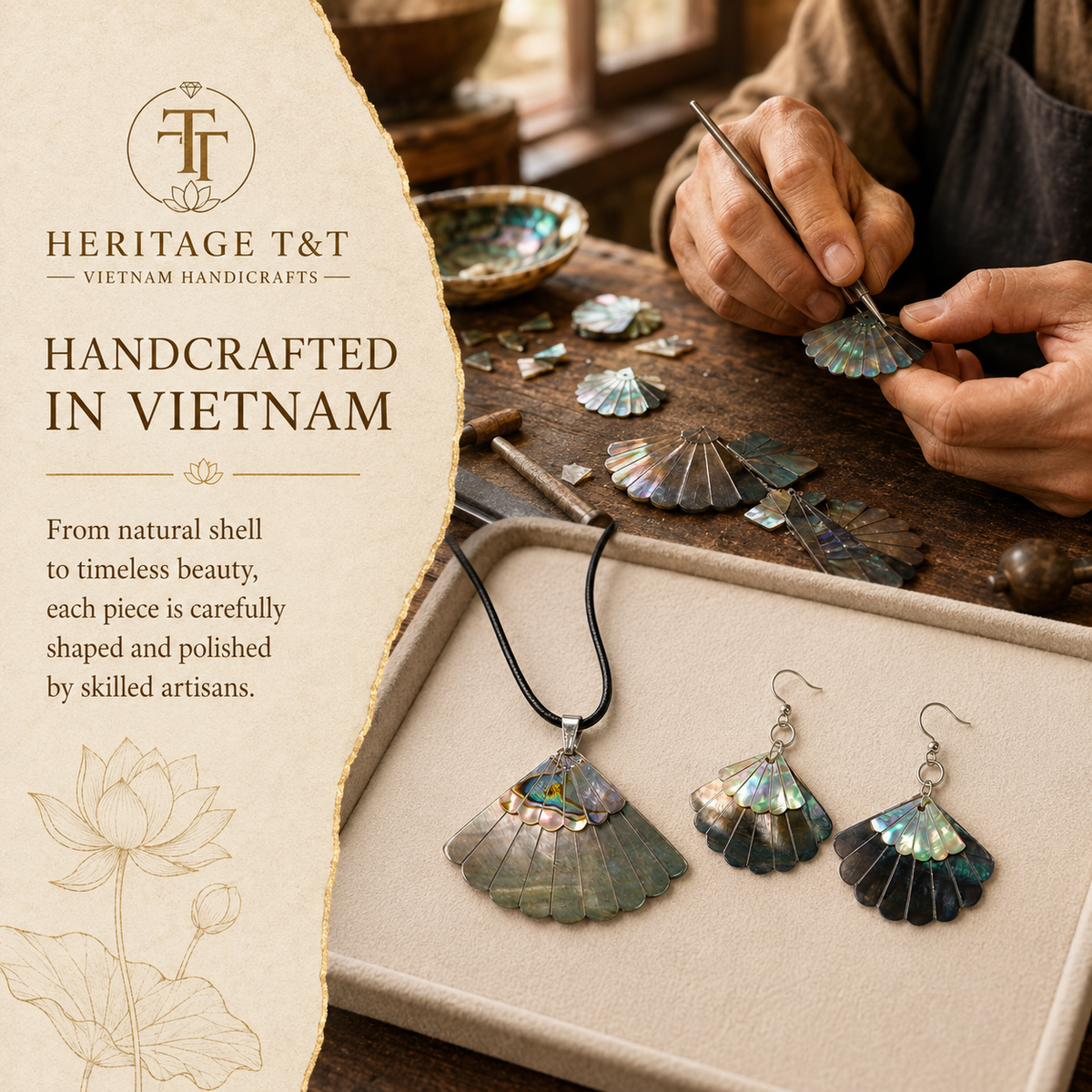 Organic Leaf Abalone - Mother of Pearl Necklace - Earrings Set – Heritage TT