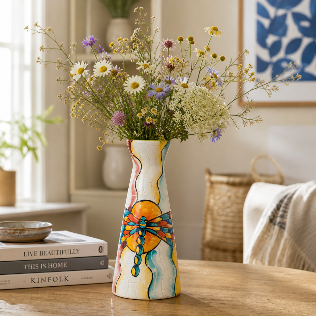 Handmade Mosaic Ceramic Vase – Dragonfly Design  – 27.5 cm (10.8 in) – Home Décor – Heritage T&T Mosaic Collection – Bat Trang Vietnam