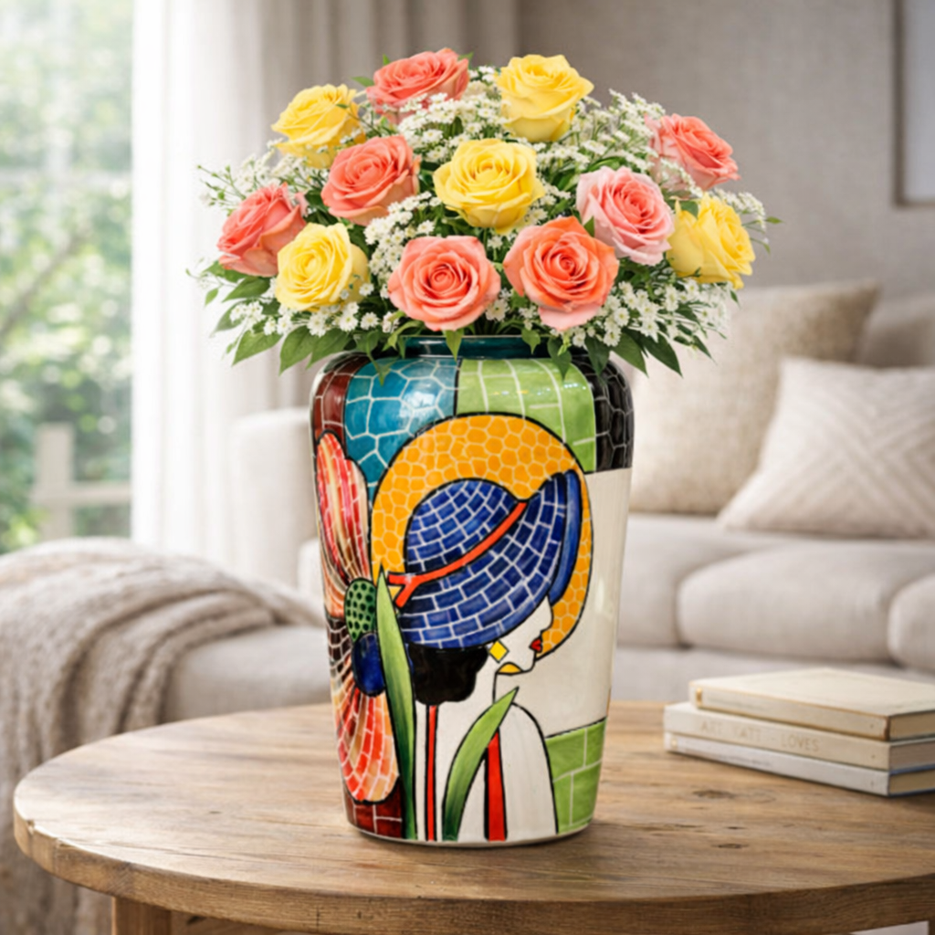 Handmade Mosaic Ceramic Vase – Lady Design  – 28 cm (11 in) – Home Décor – Heritage T&T Mosaic Collection – Bat Trang Vietnam