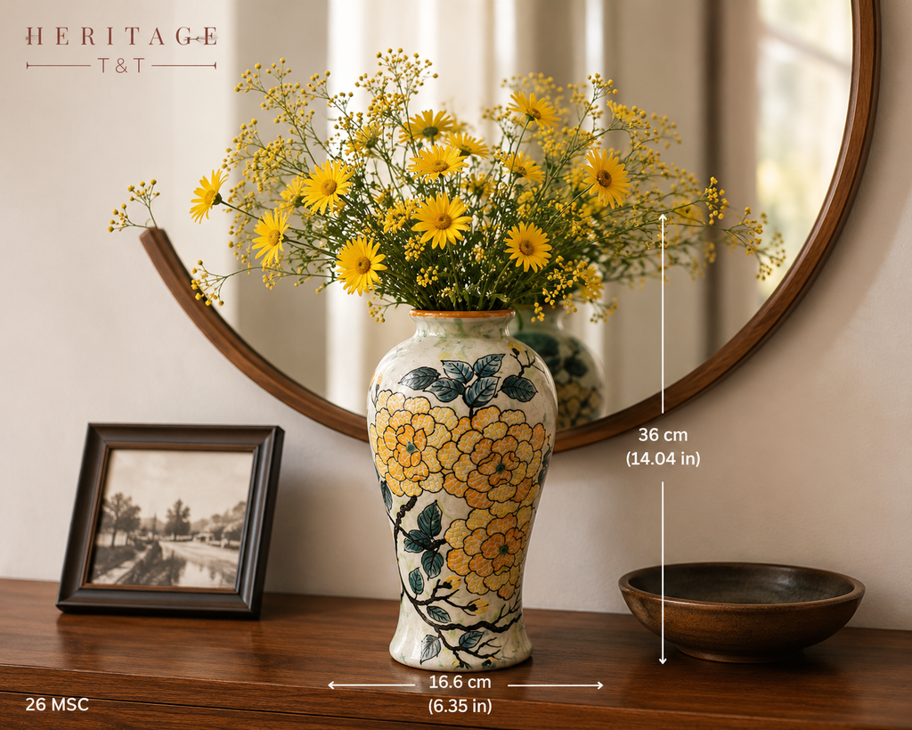 Handmade Mosaic Ceramic Vase – Flower Design  – 36 cm (14.2 in) – Home Décor – Heritage T&T Mosaic Collection – Bat Trang Vietnam