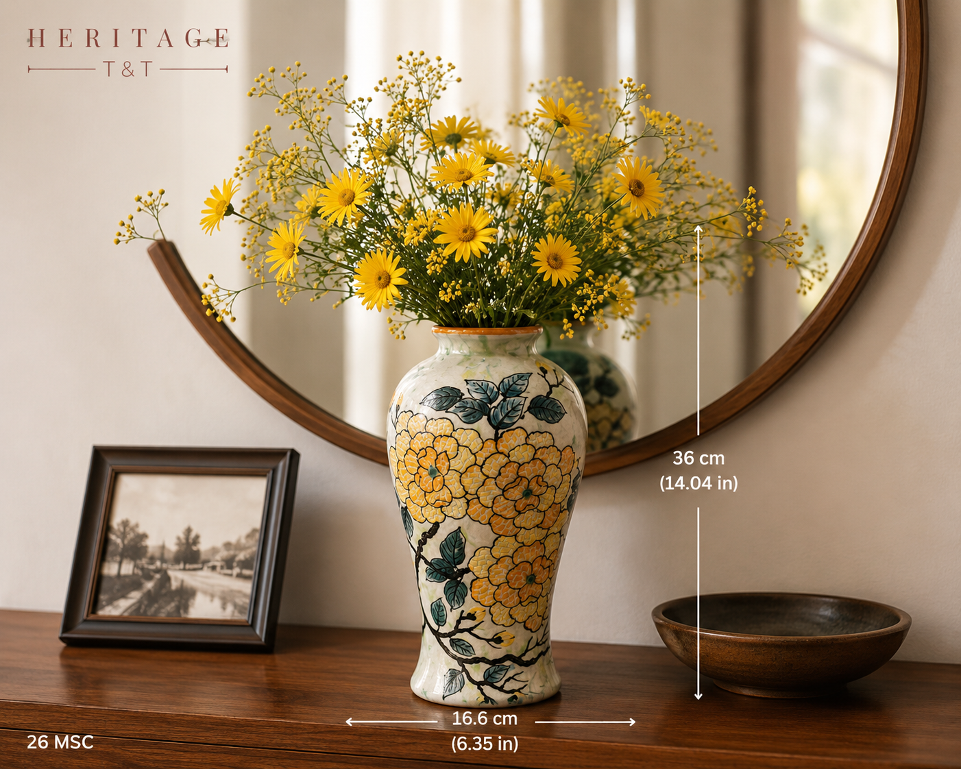 Handmade Mosaic Ceramic Vase – Flower Design  – 36 cm (14.2 in) – Home Décor – Heritage T&T Mosaic Collection – Bat Trang Vietnam