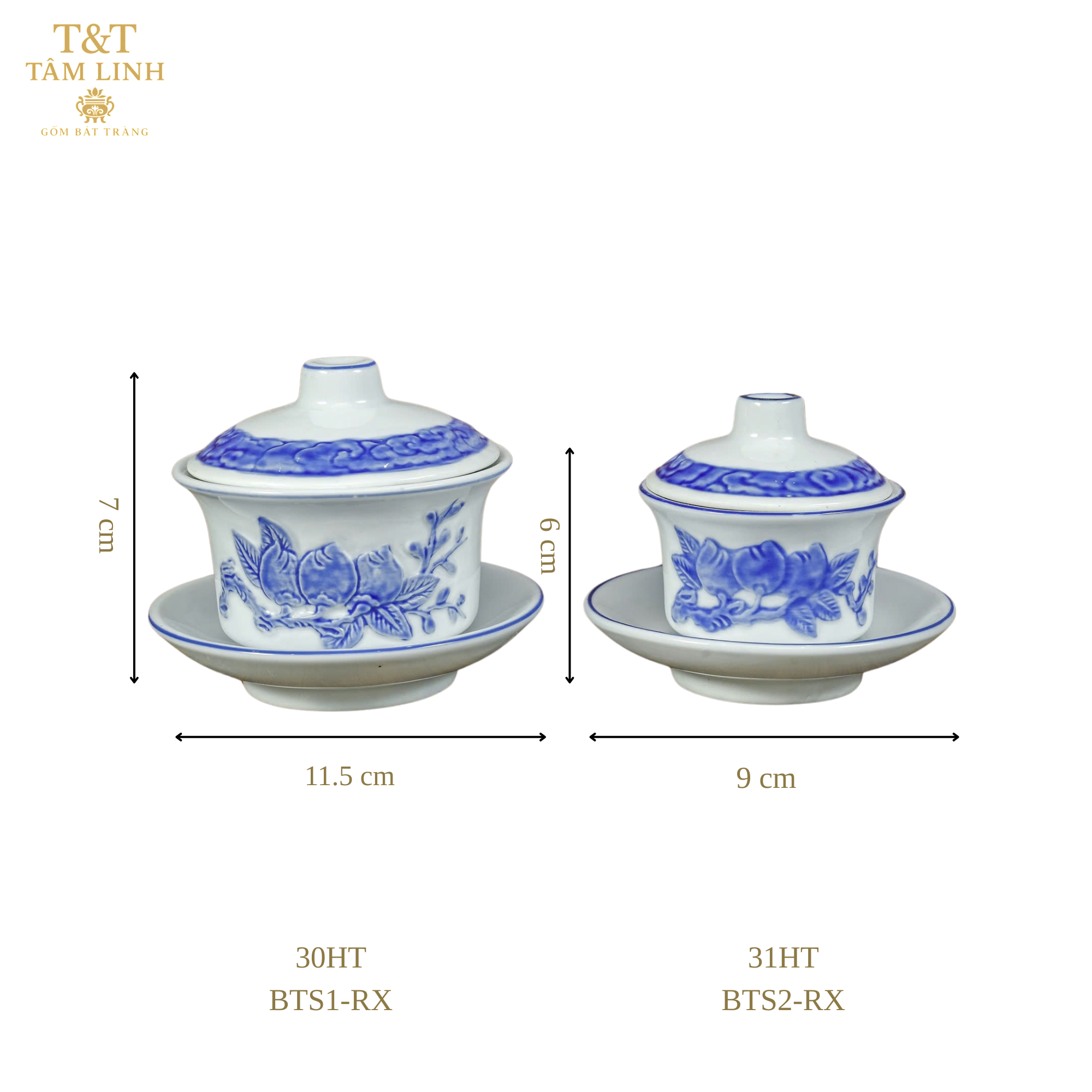 Heritage T&T Tâm An Ceremonial Tea Cups – Set of 2 – Bat Trang Handmade