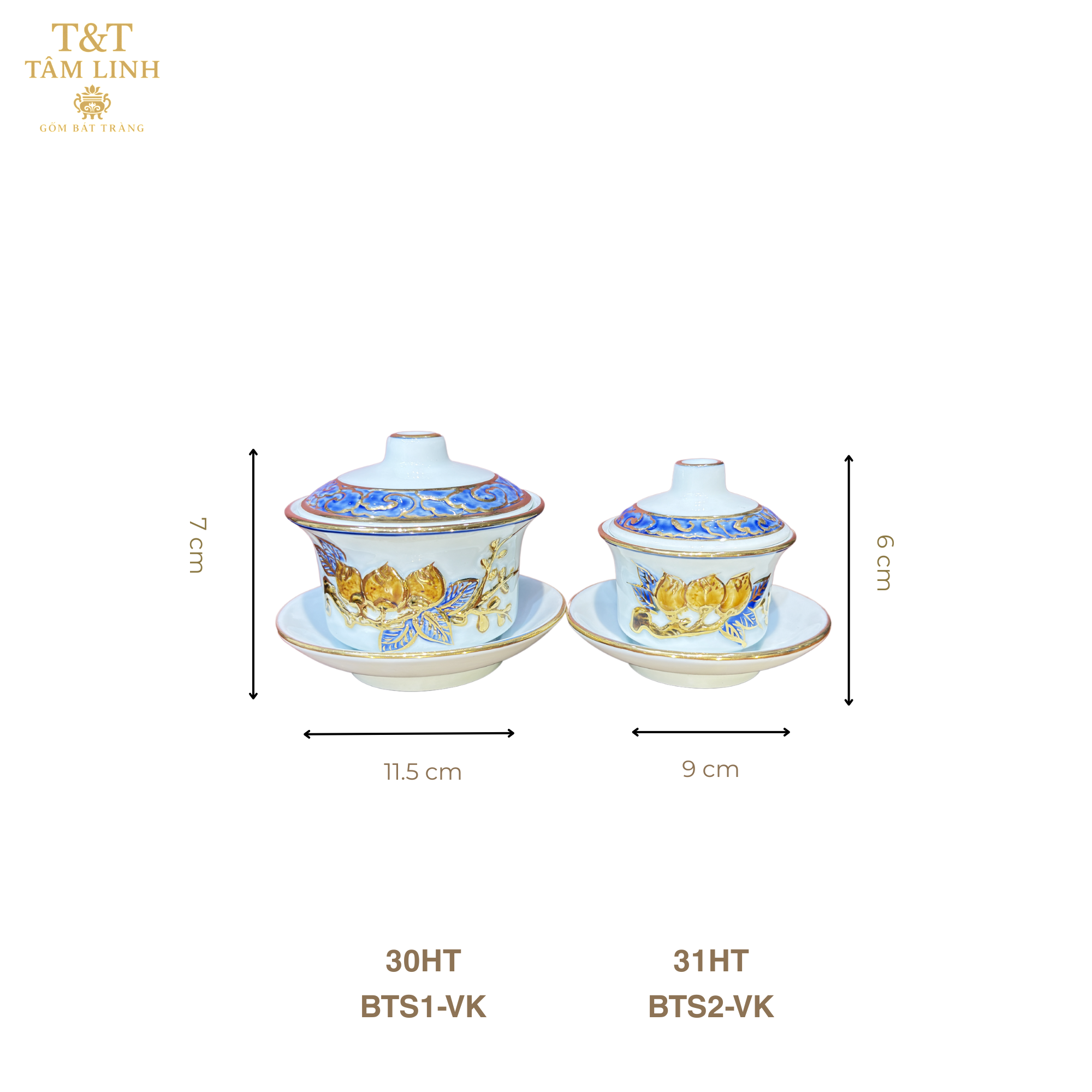 Heritage T&T Tâm An Ceremonial Tea Cups – Set of 2 – Bat Trang Handmade