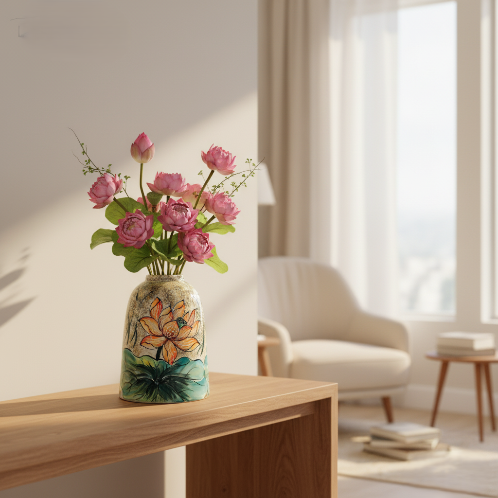 Handmade Mosaic Ceramic Vase – Lotus Design  – 31.5 cm (12.4 in) – Home Décor – Heritage T&T Mosaic Collection – Bat Trang Vietnam