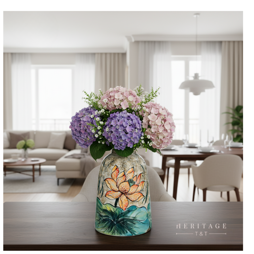 Handmade Mosaic Ceramic Vase – Lotus Design  – 31.5 cm (12.4 in) – Home Décor – Heritage T&T Mosaic Collection – Bat Trang Vietnam