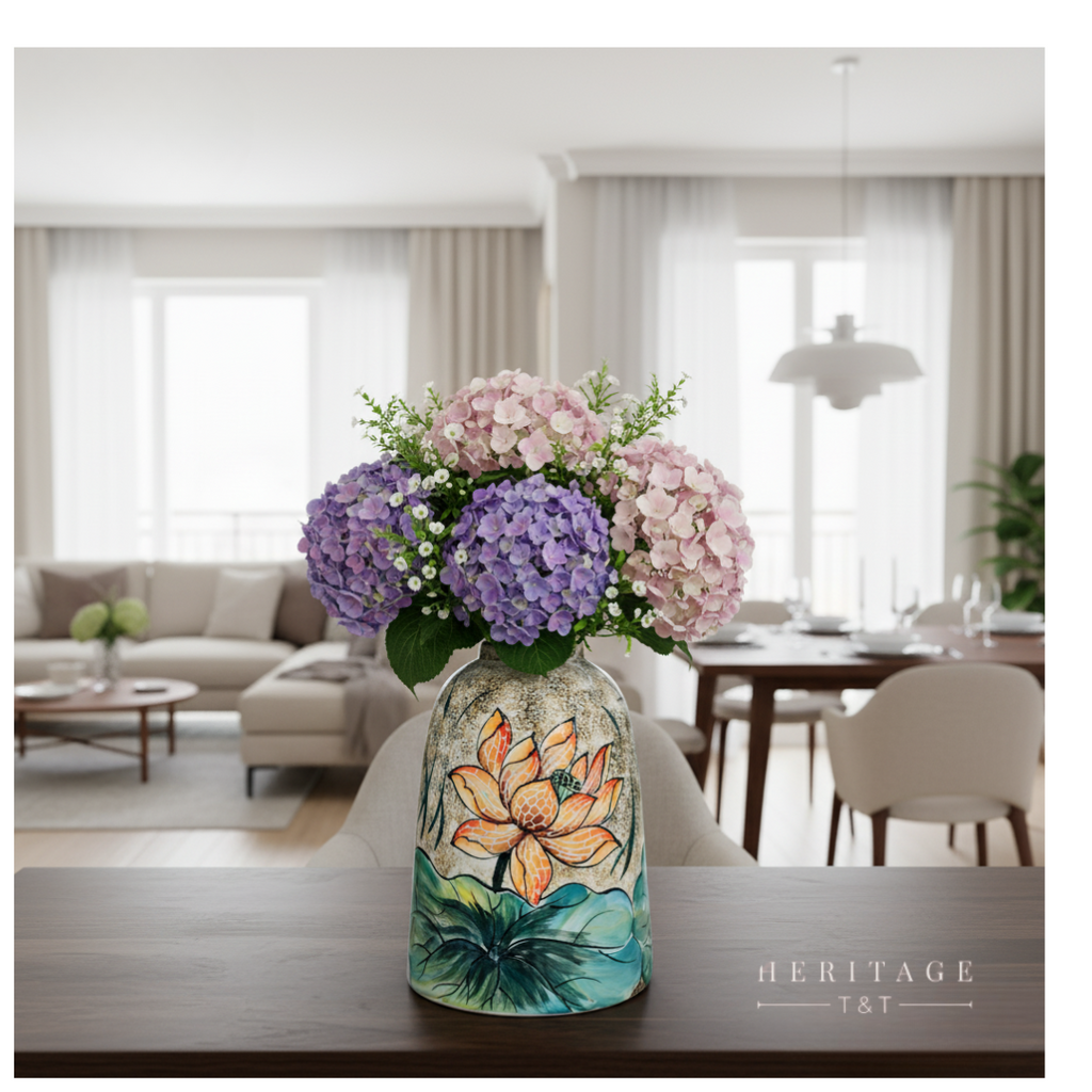 Handmade Mosaic Ceramic Vase – Lotus Design  – 31.5 cm (12.4 in) – Home Décor – Heritage T&T Mosaic Collection – Bat Trang Vietnam