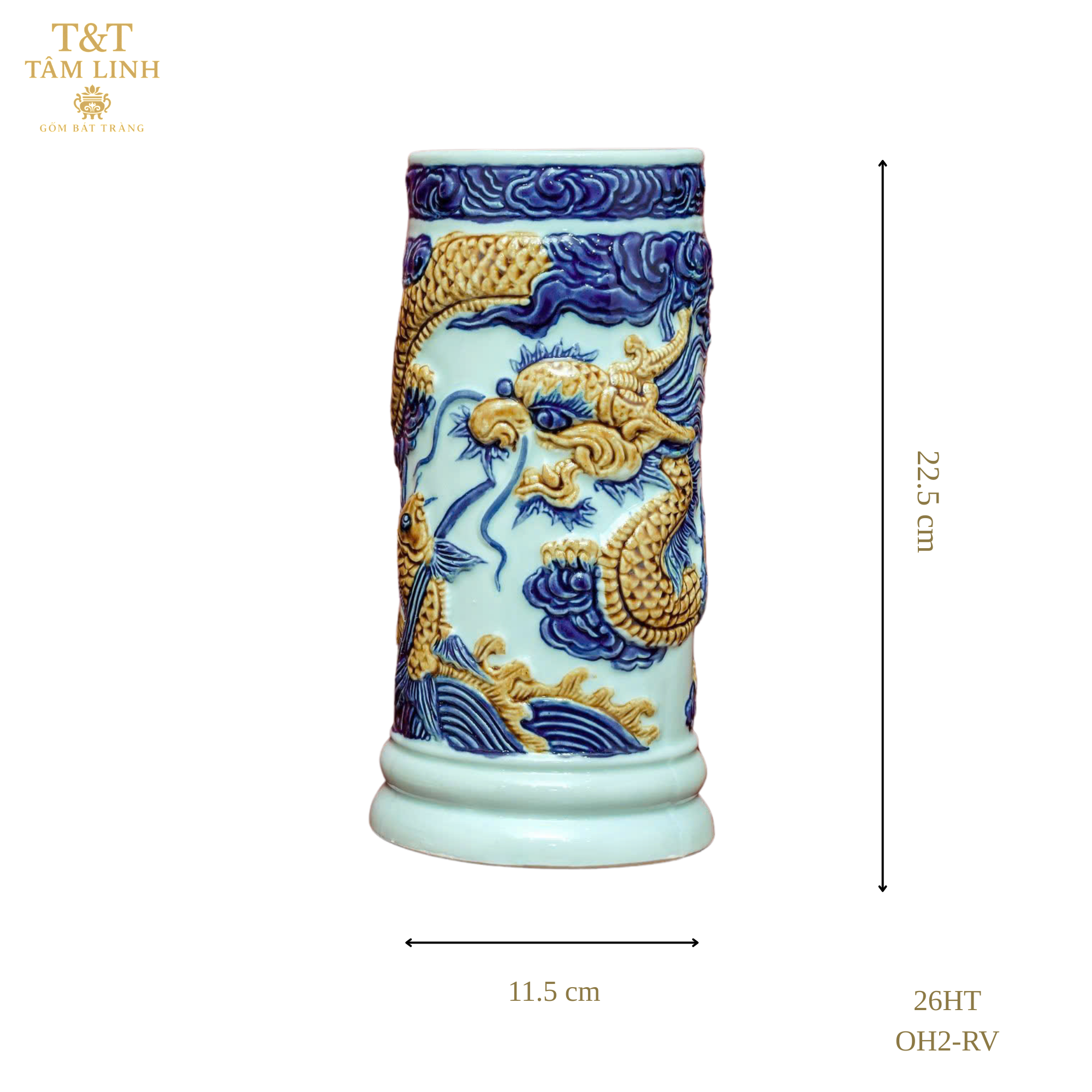 Heritage T&T Ceramic Incense Holder Tube Altar Tâm An  – 1 Pc – Bat Trang Handmade Vietnam