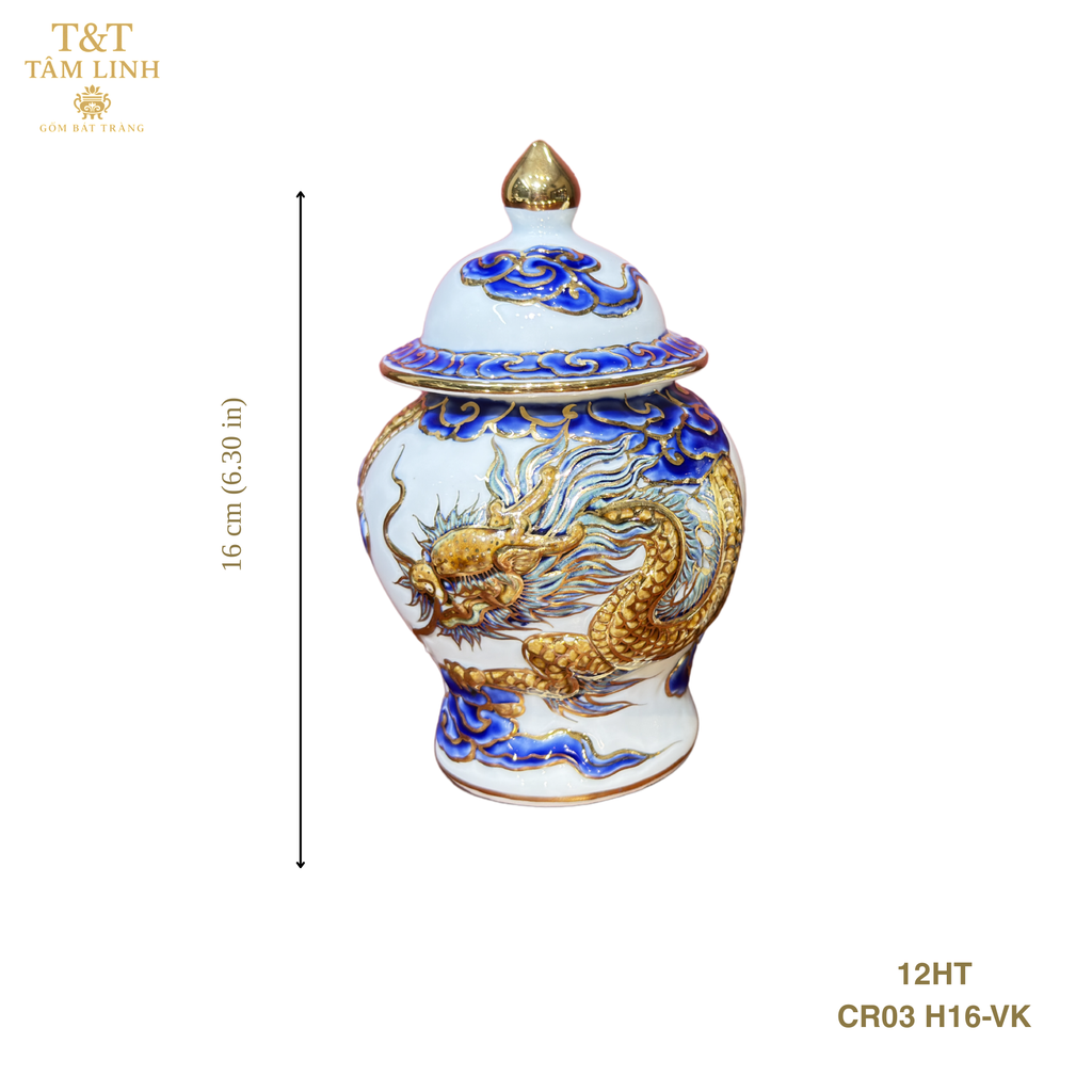 Heritage T&T Dragon Ritual Water Jar Altar Tâm An – Handcrafted Bat Trang Ceramics – 1 Pc
