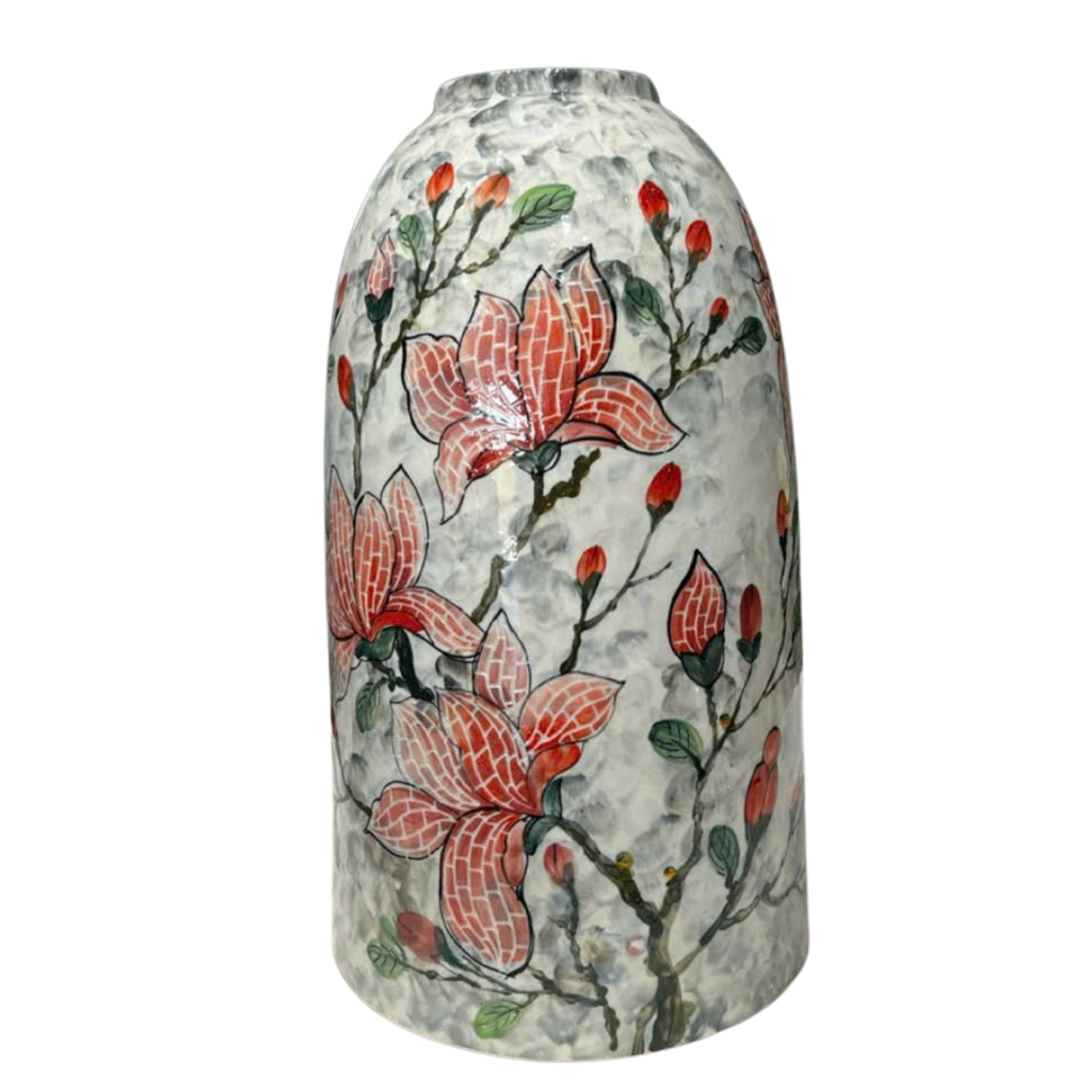 Handmade Mosaic Ceramic Vase Magnolia Design 40 cm Bat Trang Pottery Hand Painted Home Decor HERITAGE T&T