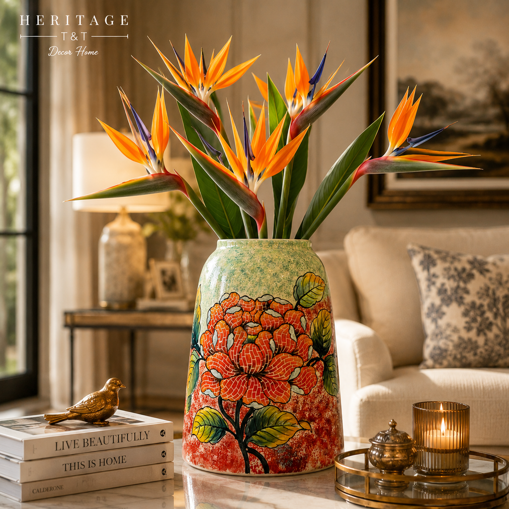 Handmade Mosaic Ceramic Vase – Flower Design  – 31.5 cm (12.4 in) – Home Décor – Heritage T&T Mosaic Collection – Bat Trang Vietnam