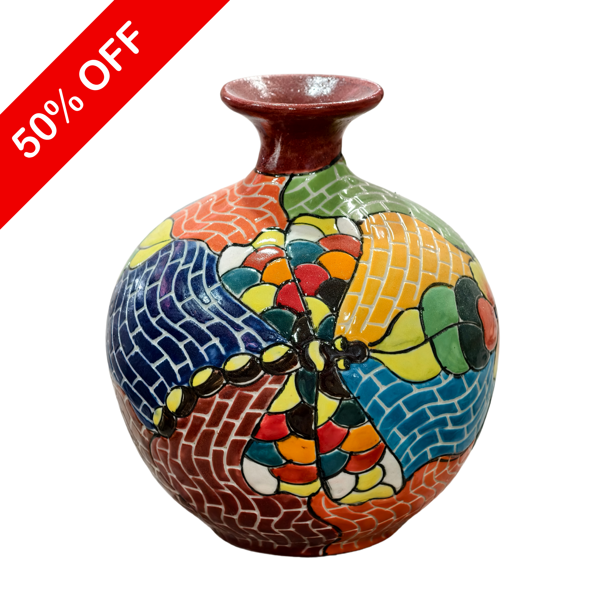 Handmade Mosaic Ceramic Vase – Dragonfly Design  – 18 cm (7.1 in) – Home Décor – Heritage T&T Mosaic Collection – Bat Trang Vietnam