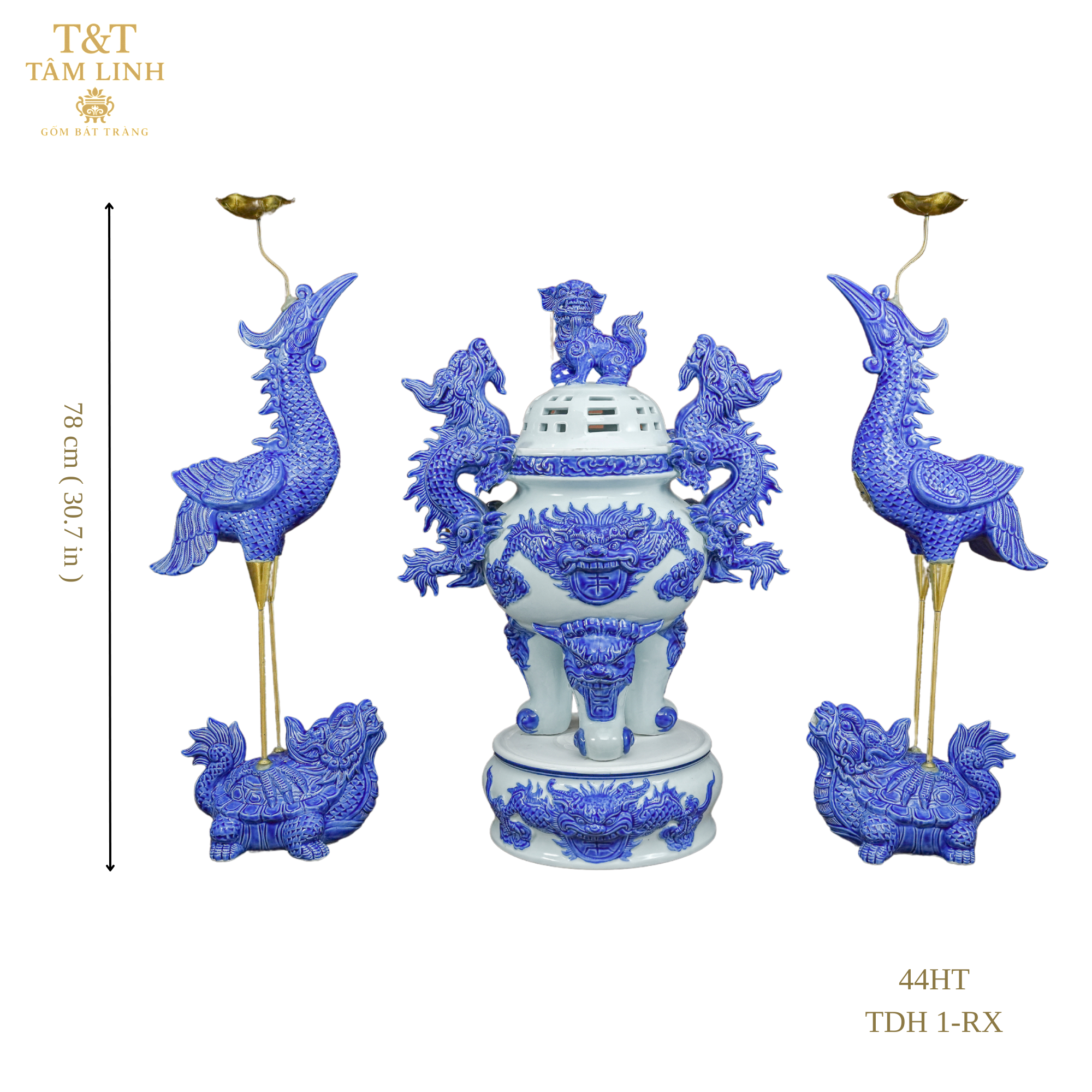 Heritage T&T Imperial Altar Set with Cranes Tâm An  – 1 Set (3 Pieces) – Bat Trang Handmade Vietnam