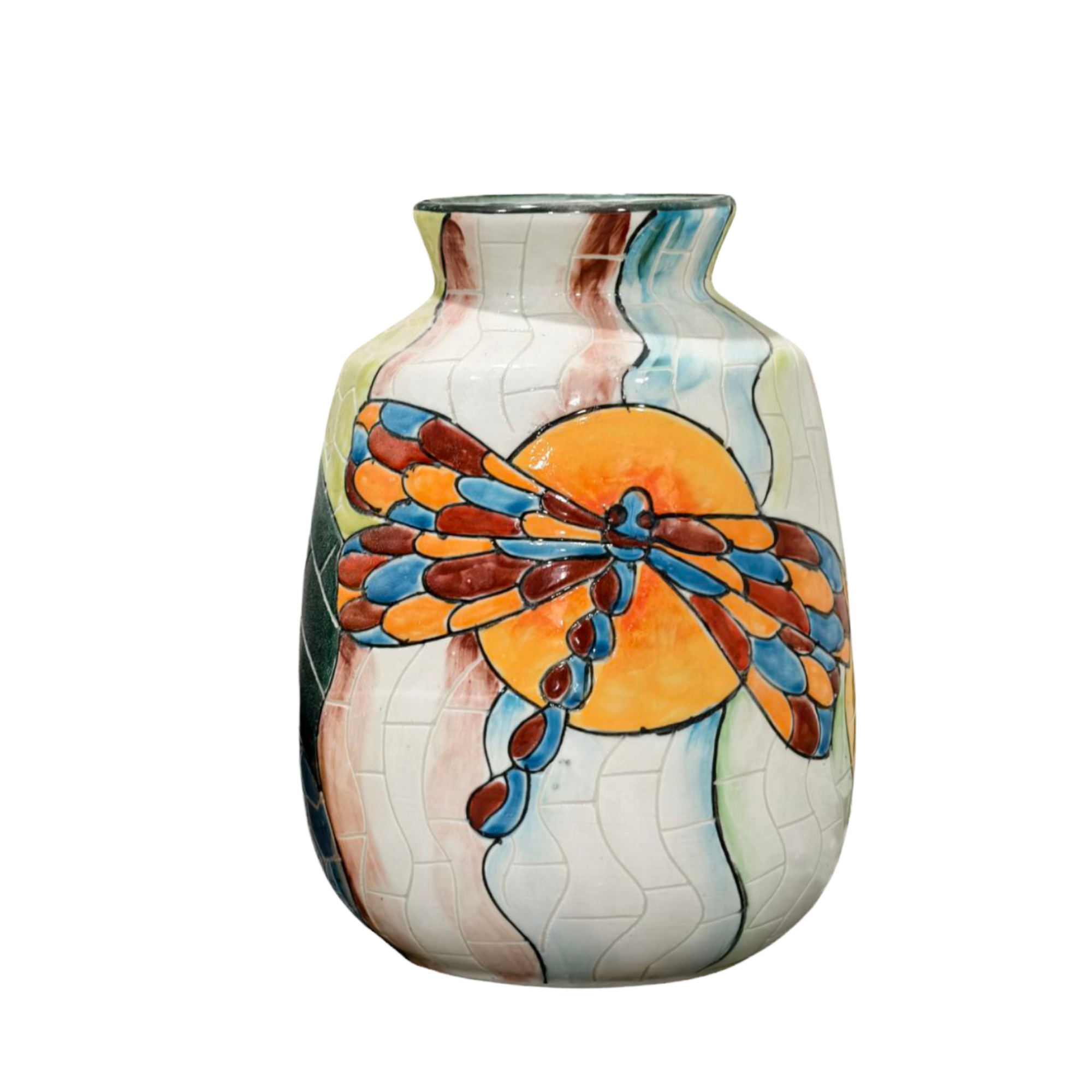 Handmade Mosaic Ceramic Vase – Dragonfly Design  – 22 cm (8.7 in) – Home Décor – Heritage T&T Mosaic Collection – Bat Trang Vietnam