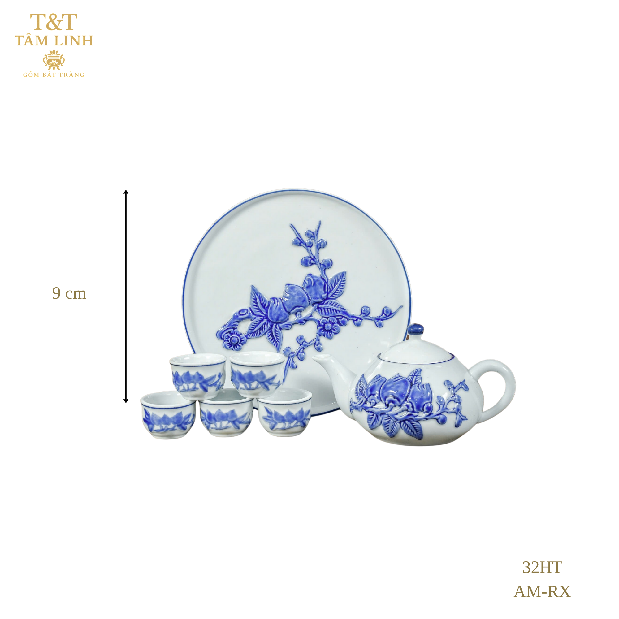 Heritage T&T Ritual Tea Cup Set Altar Tâm An Height 9 cm (3.5 in) – 1 Set – Bat Trang Handmade Vietnam