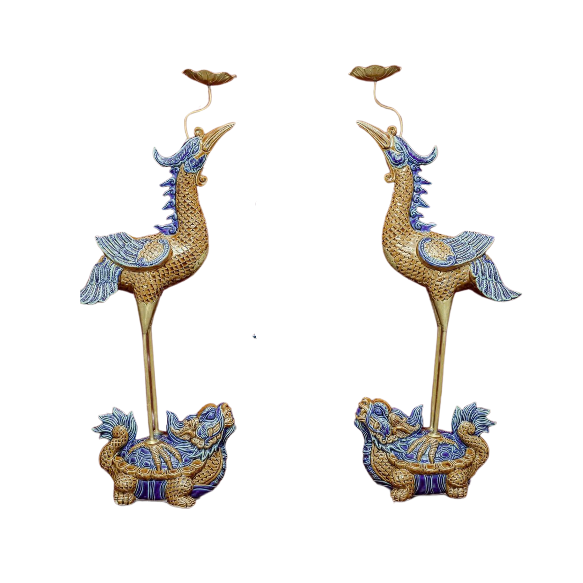 Heritage T&T Ceramic Altar Crane Pair Tâm An – Set of 2 – Bat Trang Vietnam