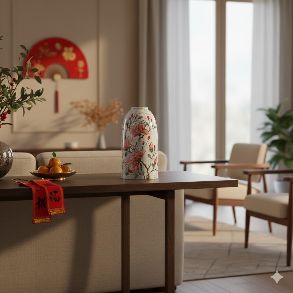 Handmade Mosaic Ceramic Vase – Flower Design  – 40 cm (15.7 in) – Home Décor – Heritage T&T Mosaic Collection – Bat Trang Vietnam