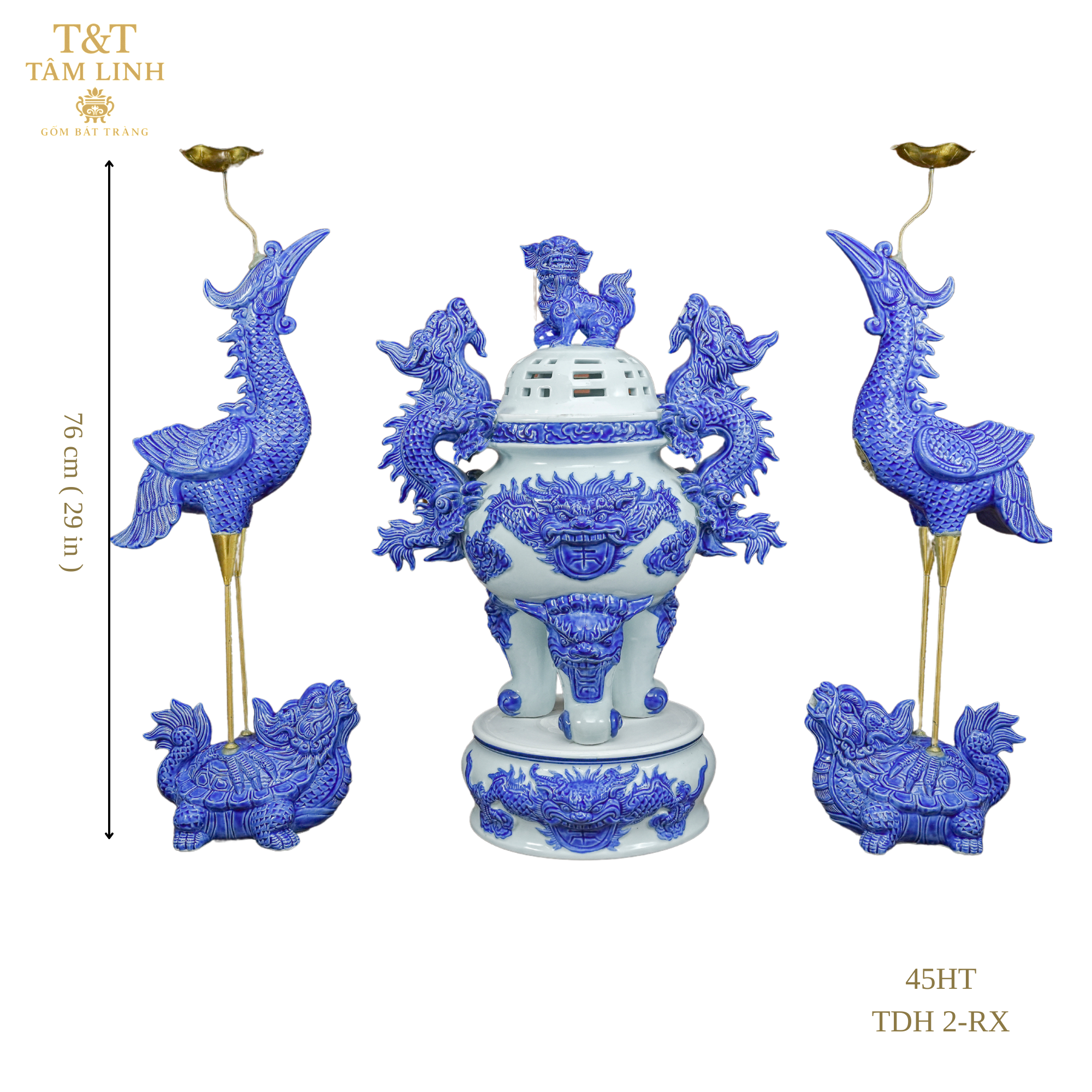 Heritage T&T Imperial Altar Set with Cranes Tâm An  – 1 Set (3 Pieces) – Bat Trang Handmade Vietnam