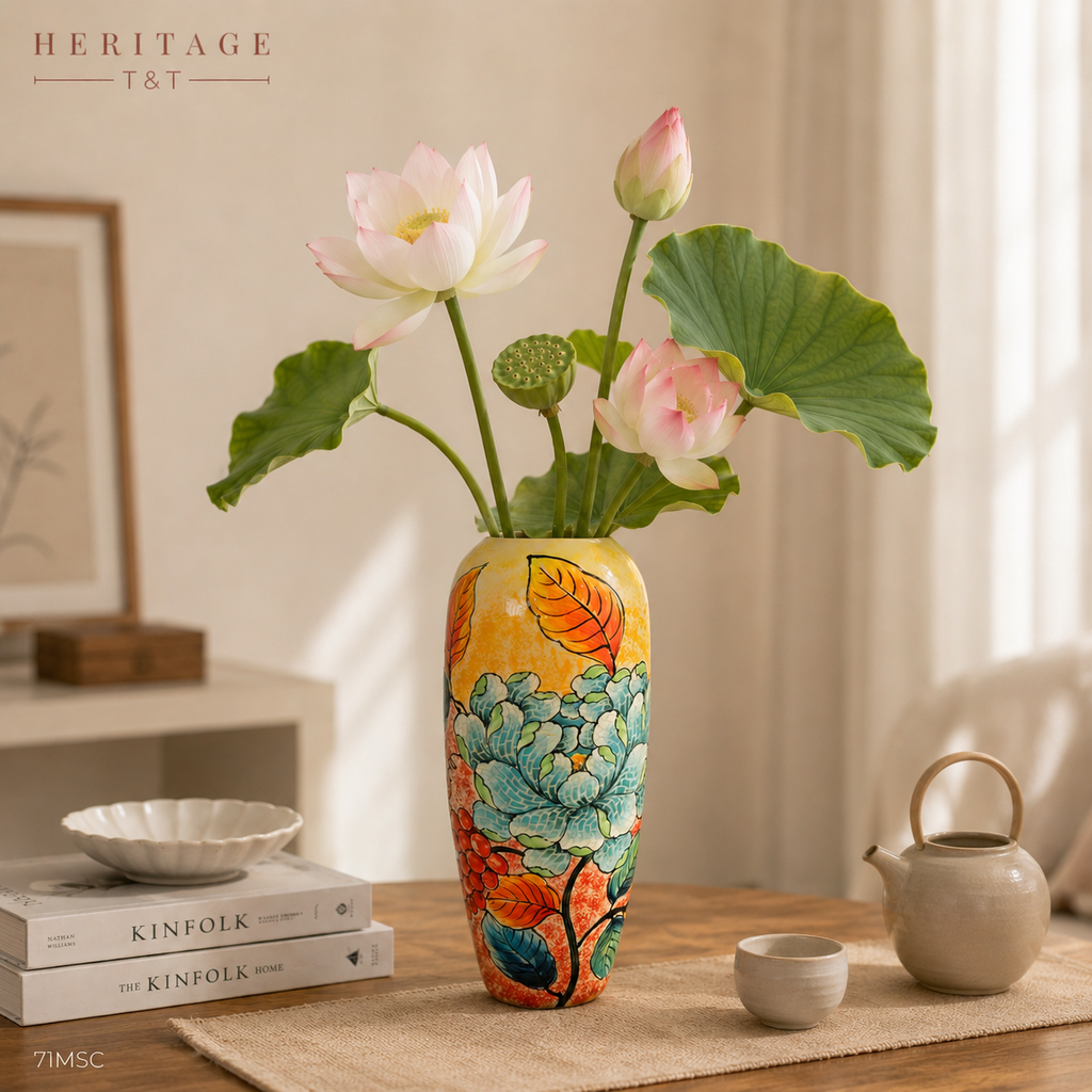 Handmade Mosaic Ceramic Vase – Flower Design  – 37 cm (14.6 in) – Home Décor – Heritage T&T Mosaic Collection – Bat Trang Vietnam