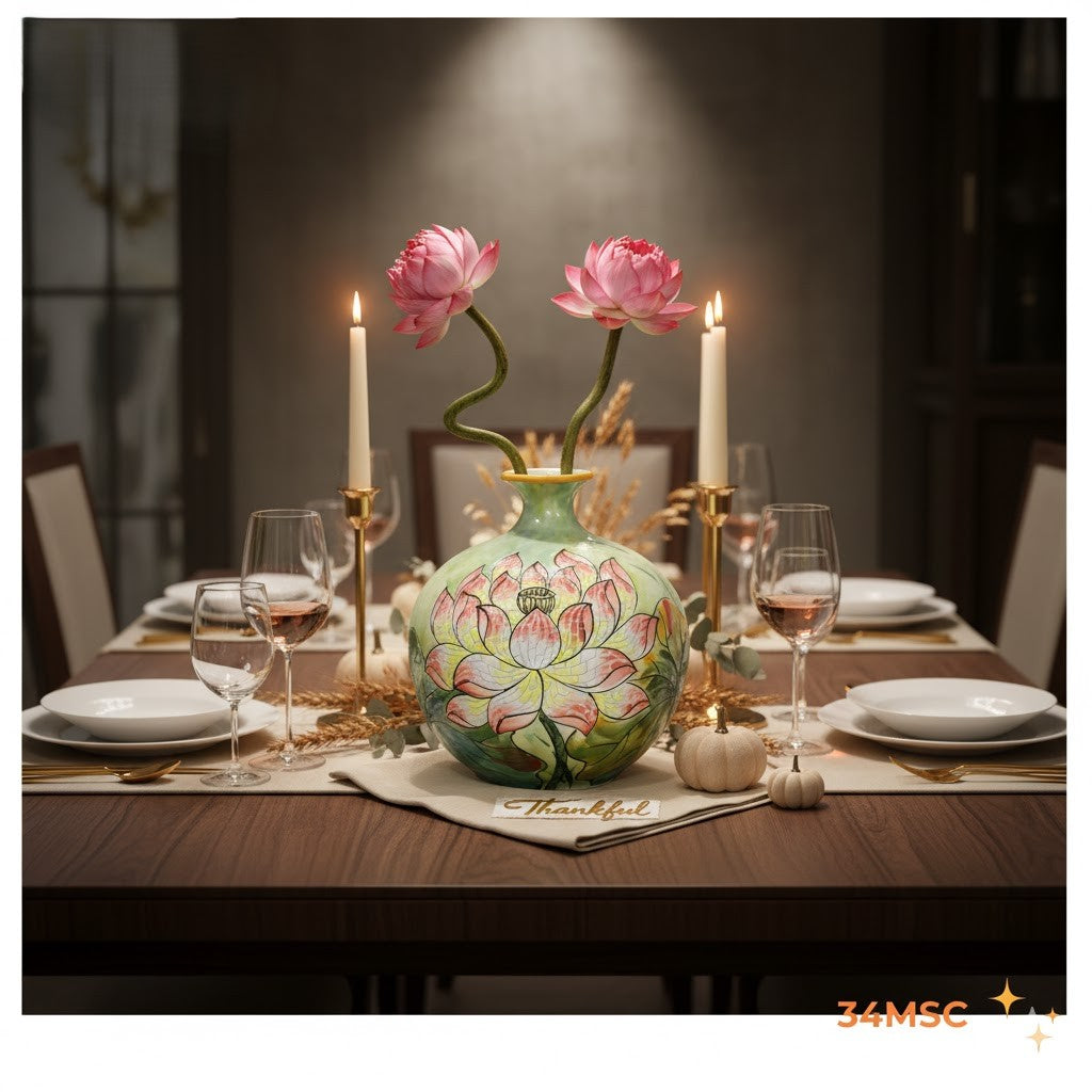 Handmade Mosaic Ceramic Vase – Lotus Design  – 25 cm (9.8 in) – Home Décor – Heritage T&T Mosaic Collection – Bat Trang Vietnam