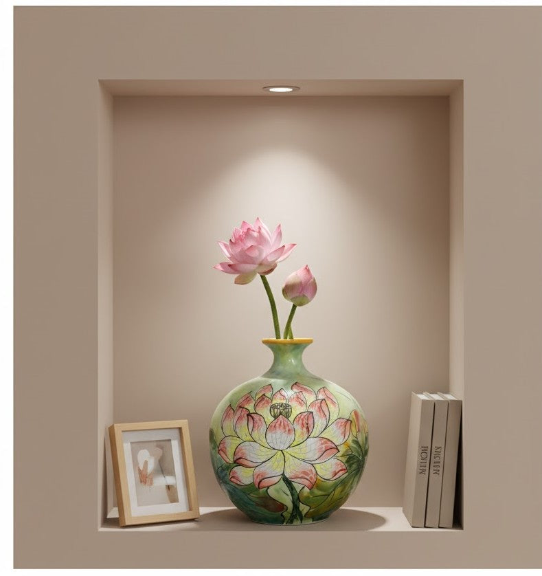 Handmade Mosaic Ceramic Vase – Lotus Design  – 25 cm (9.8 in) – Home Décor – Heritage T&T Mosaic Collection – Bat Trang Vietnam