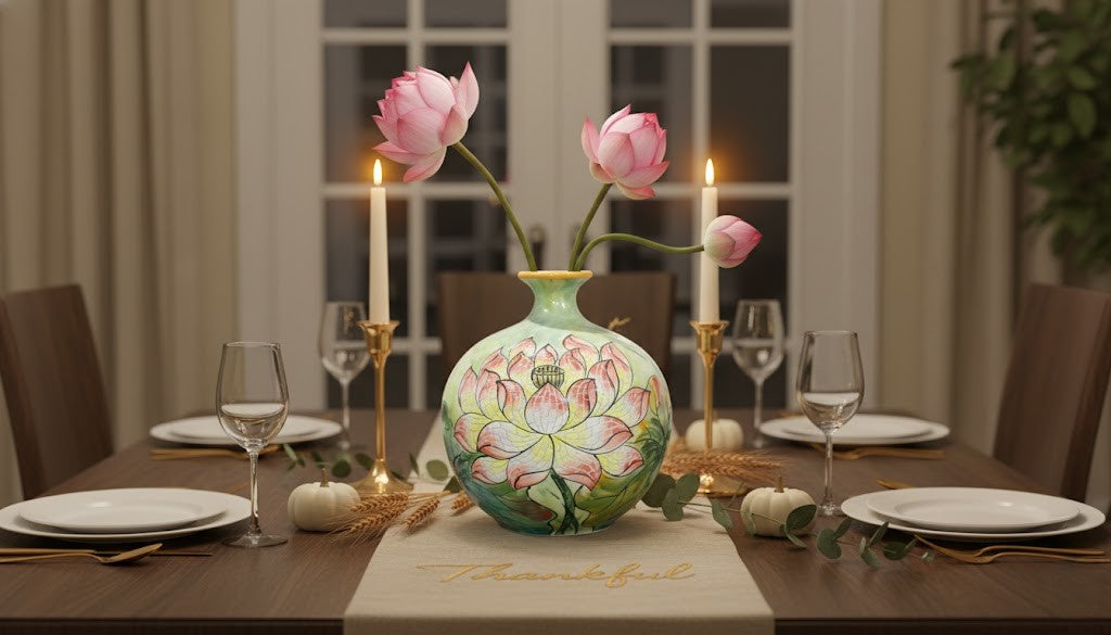 Handmade Mosaic Ceramic Vase – Lotus Design  – 25 cm (9.8 in) – Home Décor – Heritage T&T Mosaic Collection – Bat Trang Vietnam