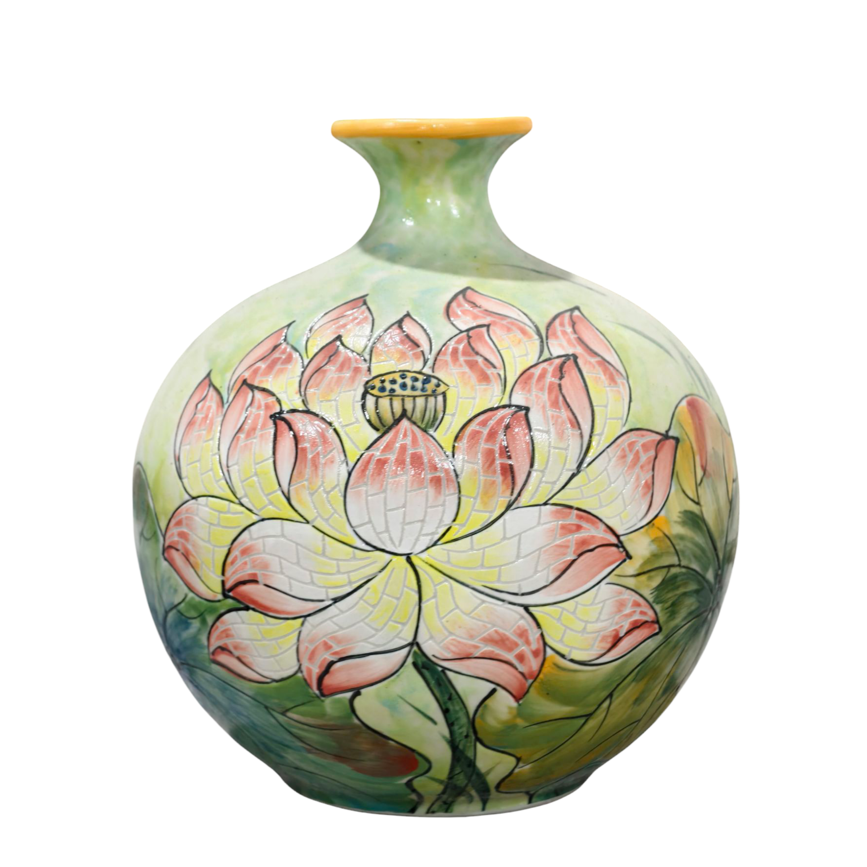 Handmade Mosaic Ceramic Vase – Lotus Design  – 25 cm (9.8 in) – Home Décor – Heritage T&T Mosaic Collection – Bat Trang Vietnam