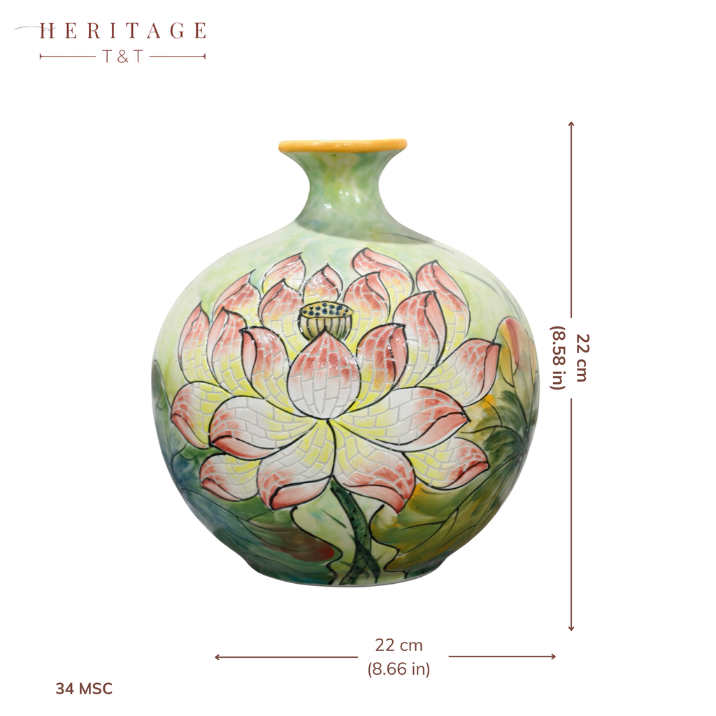 Handmade Mosaic Ceramic Vase – Lotus Design  – 25 cm (9.8 in) – Home Décor – Heritage T&T Mosaic Collection – Bat Trang Vietnam