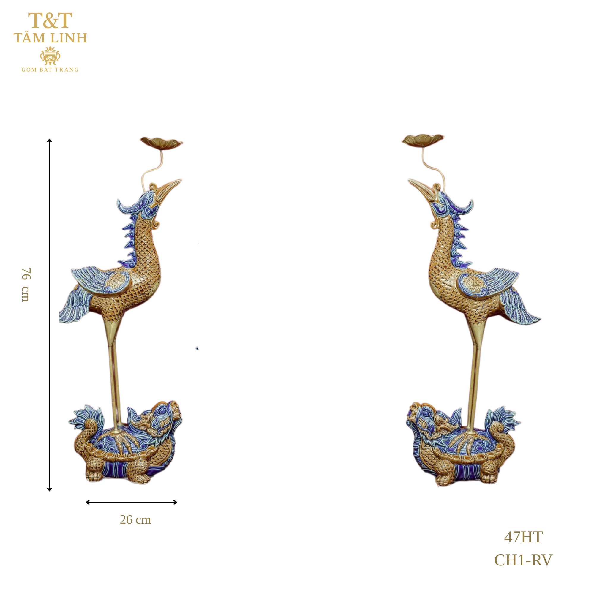 Heritage T&T Ceramic Altar Crane Pair Tâm An – Set of 2 – Bat Trang Vietnam