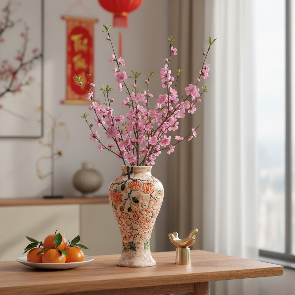 Handmade Mosaic Ceramic Vase – Flower Design  – 35 cm (13.8 in) – Home Décor – Heritage T&T Mosaic Collection – Bat Trang Vietnam