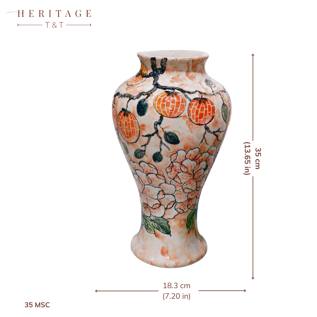 Handmade Mosaic Ceramic Vase – Flower Design  – 35 cm (13.8 in) – Home Décor – Heritage T&T Mosaic Collection – Bat Trang Vietnam