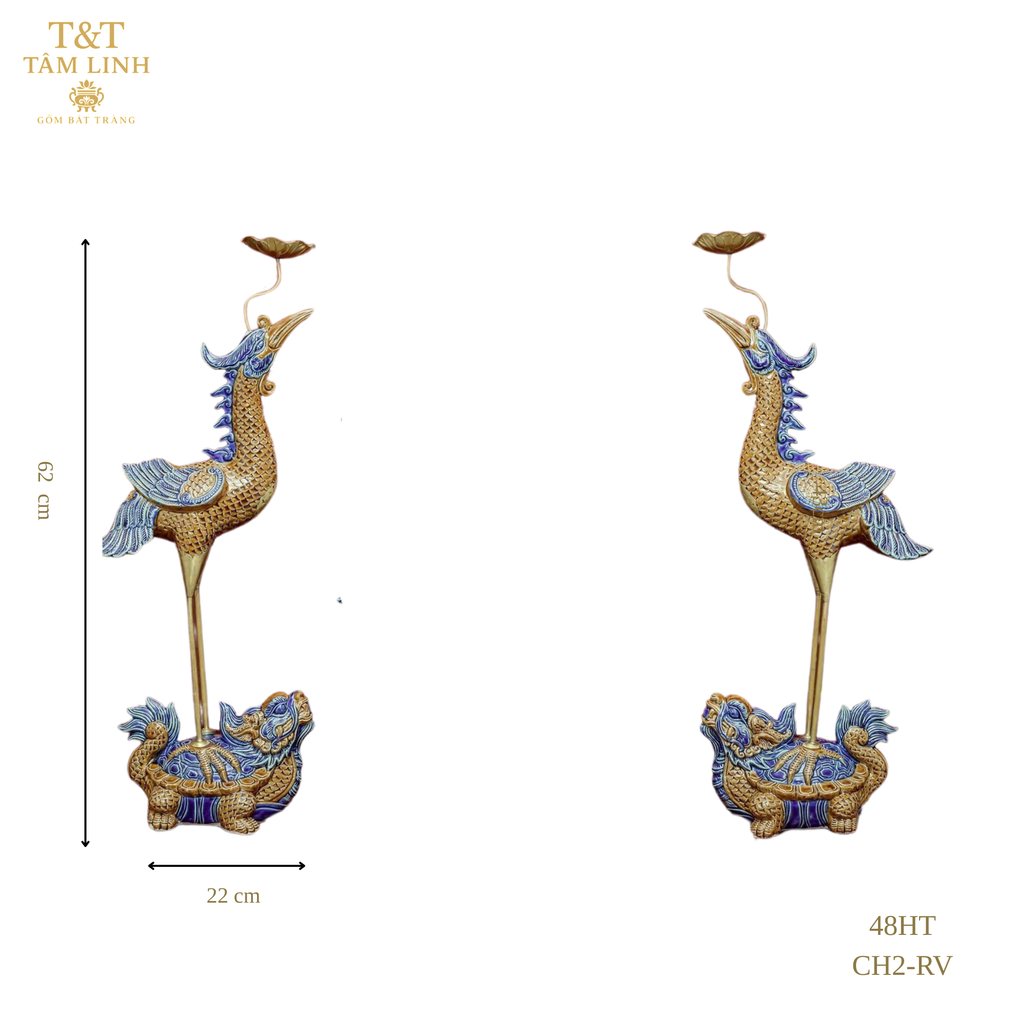Heritage T&T Ceramic Altar Crane Pair Tâm An – Set of 2 – Bat Trang Vietnam